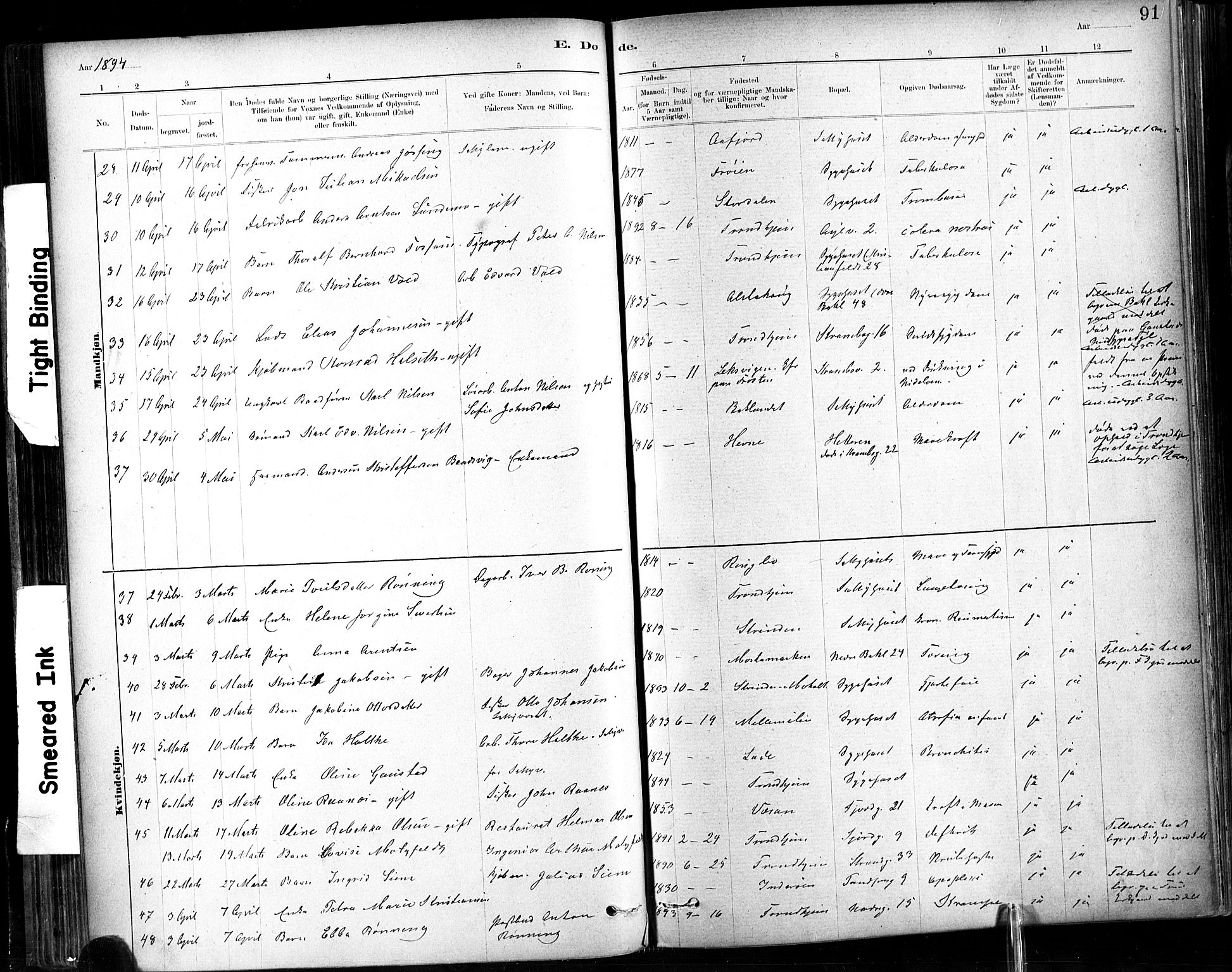 Ministerialprotokoller, klokkerbøker og fødselsregistre - Sør-Trøndelag, AV/SAT-A-1456/602/L0120: Parish register (official) no. 602A18, 1880-1913, p. 91