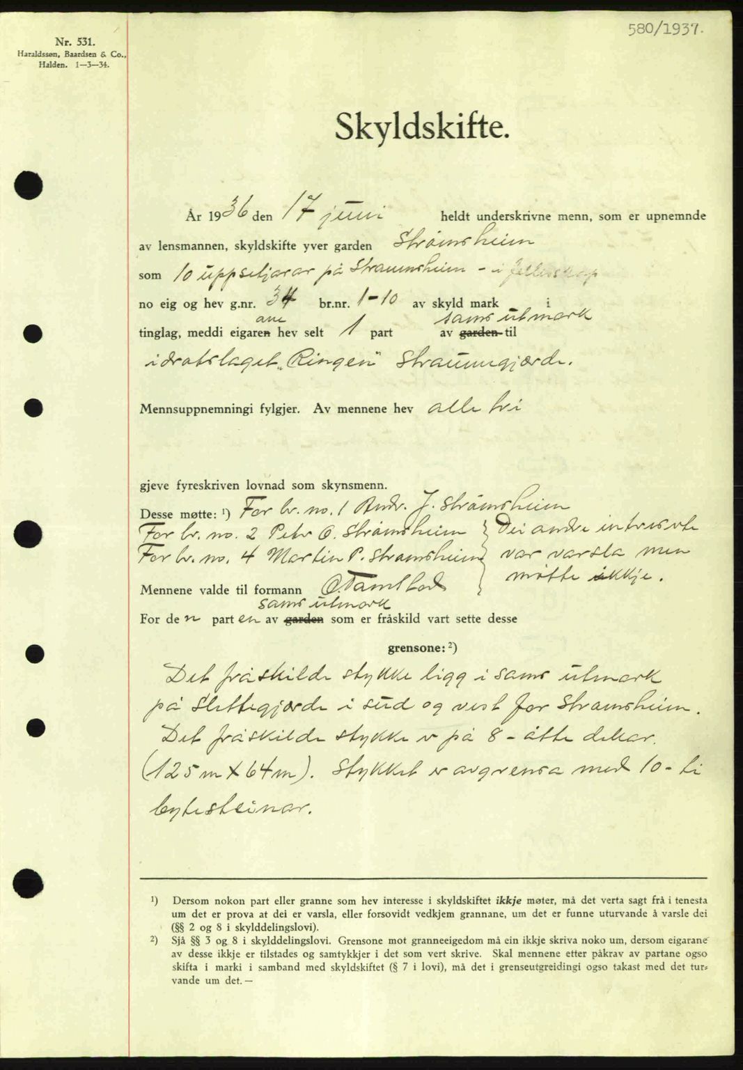 Nordre Sunnmøre sorenskriveri, AV/SAT-A-0006/1/2/2C/2Ca: Mortgage book no. A2, 1936-1937, Diary no: : 580/1937