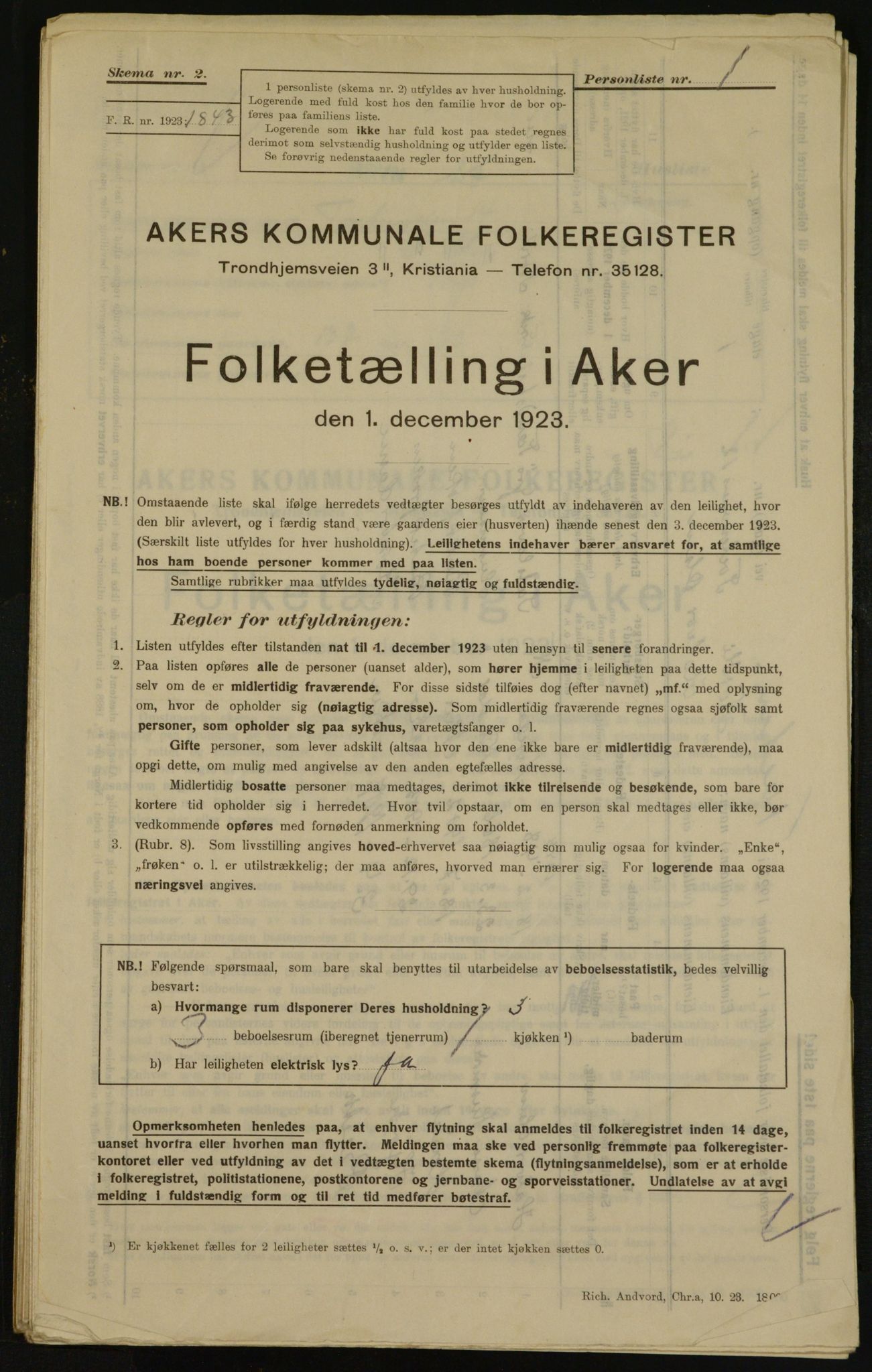 , Municipal Census 1923 for Aker, 1923, p. 34234