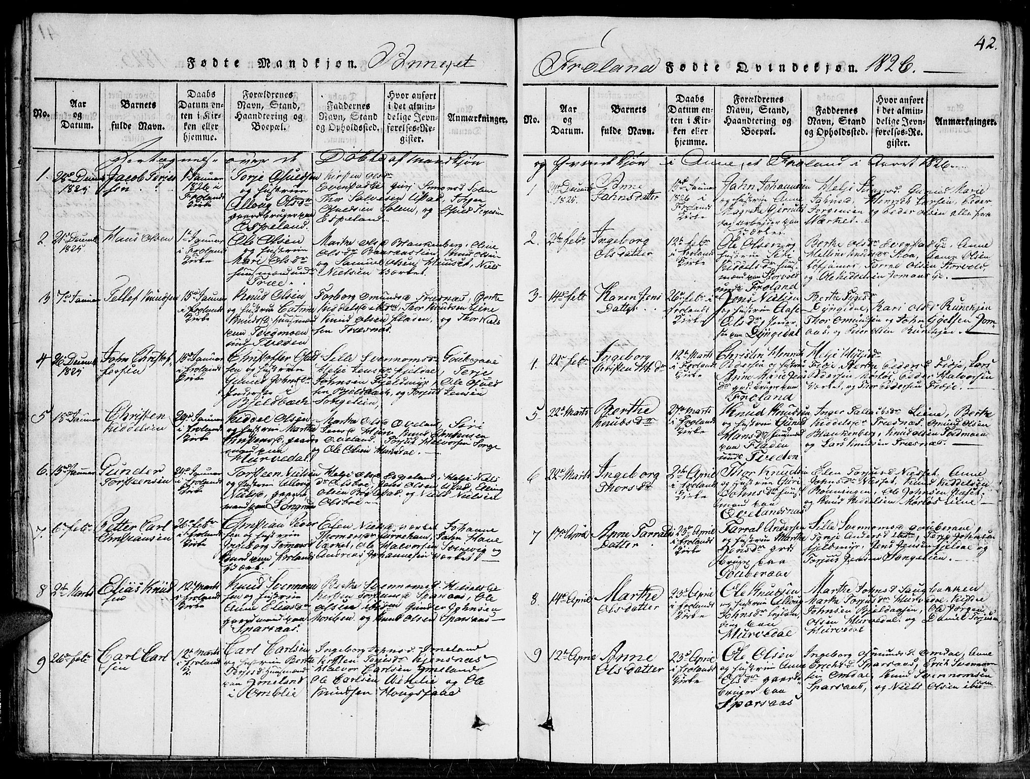 Fjære sokneprestkontor, SAK/1111-0011/F/Fa/L0001: Parish register (official) no. A 1 /2, 1816-1826, p. 42