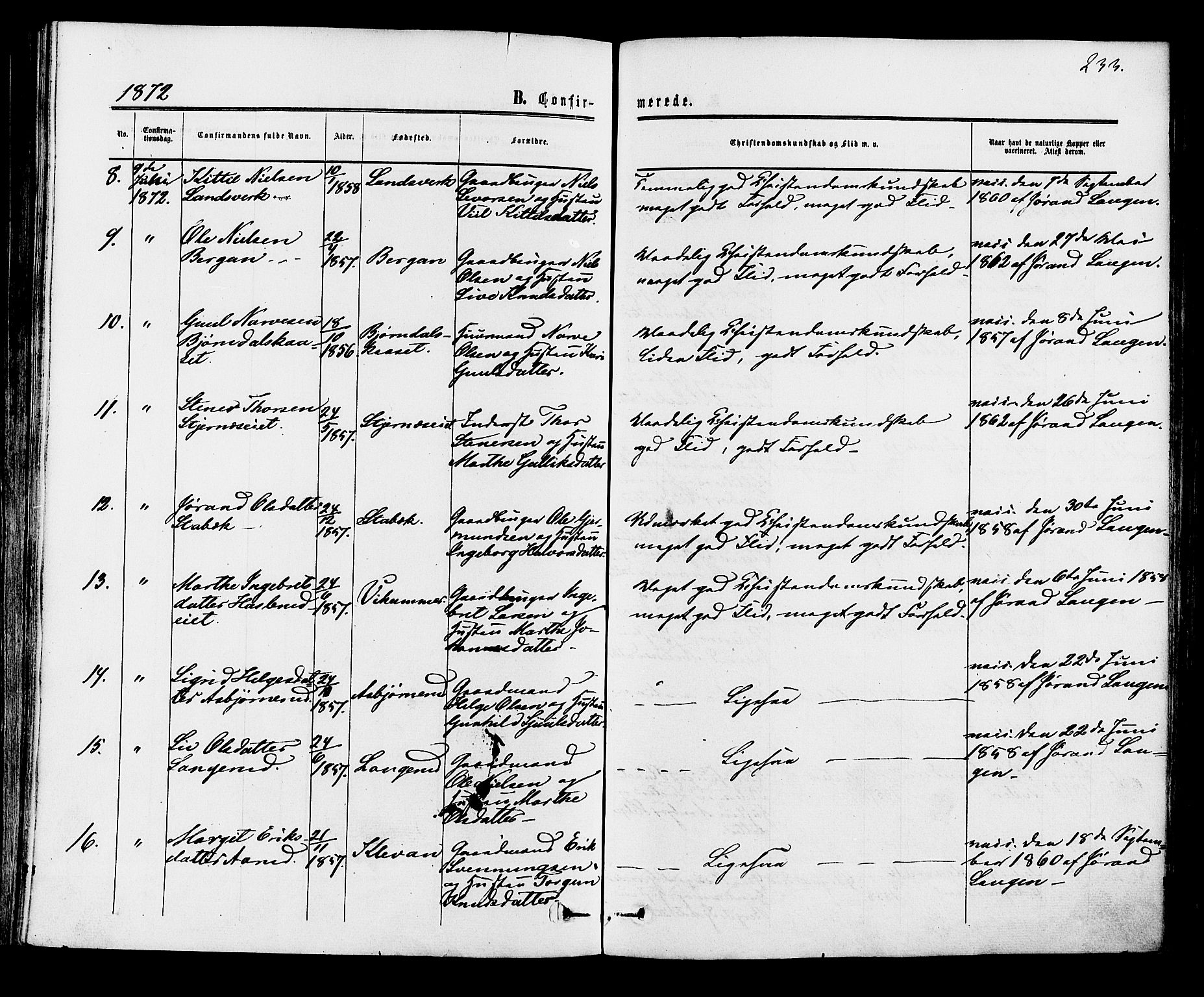 Rollag kirkebøker, AV/SAKO-A-240/F/Fa/L0009: Parish register (official) no. I 9, 1860-1874, p. 233