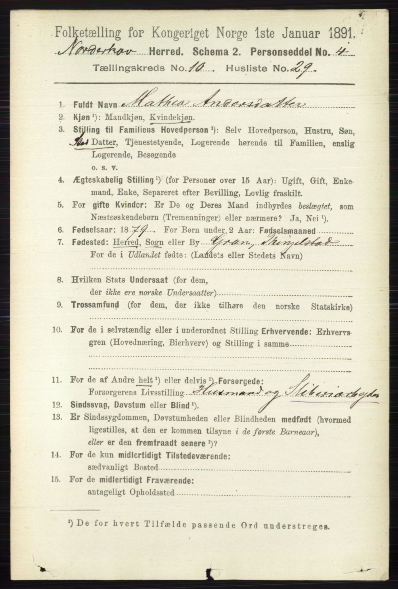 RA, 1891 census for 0613 Norderhov, 1891, p. 7667
