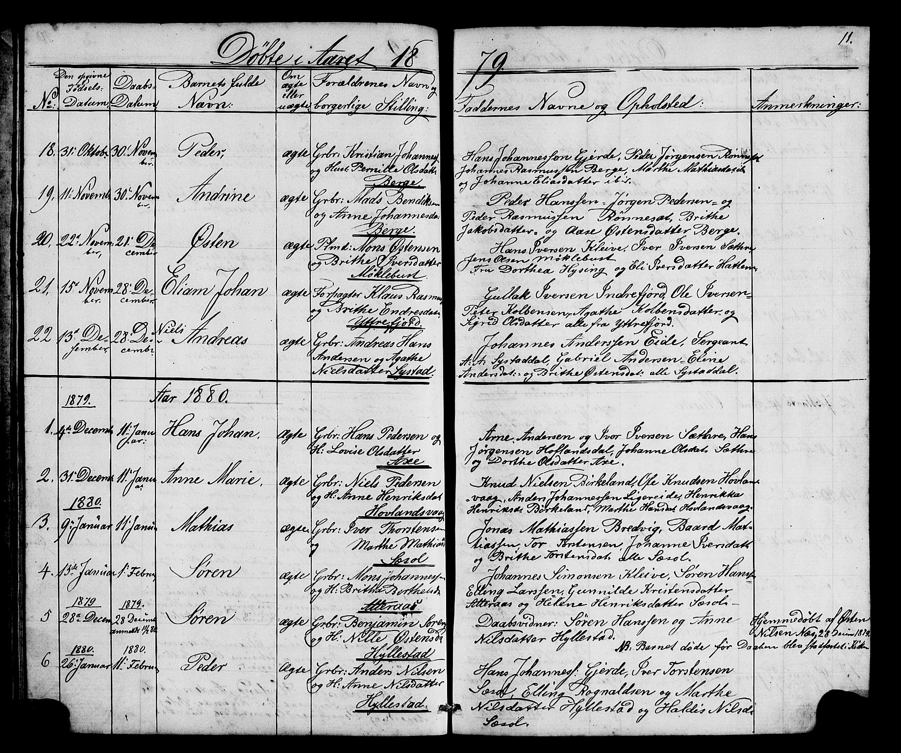 Hyllestad sokneprestembete, SAB/A-80401: Parish register (copy) no. A 2, 1876-1906, p. 11