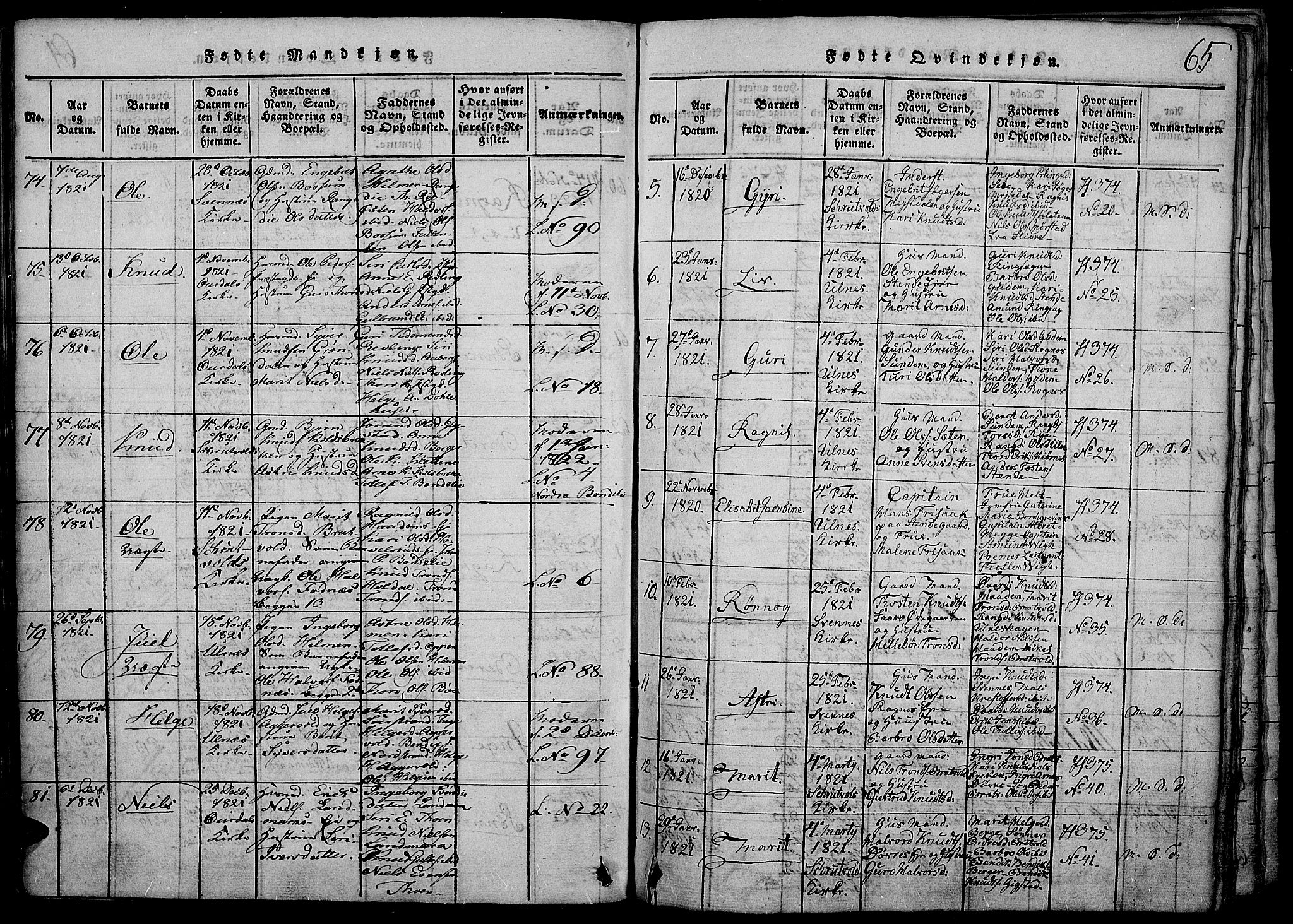 Nord-Aurdal prestekontor, SAH/PREST-132/H/Ha/Haa/L0002: Parish register (official) no. 2, 1816-1828, p. 65