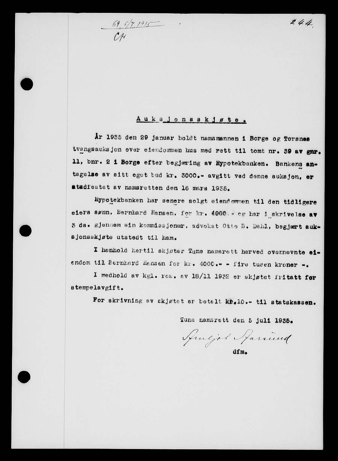 Tune sorenskriveri, SAO/A-10470/G/Gb/Gbb/L0004: Mortgage book no. II 20-24, 1933-1935, Deed date: 05.07.1935