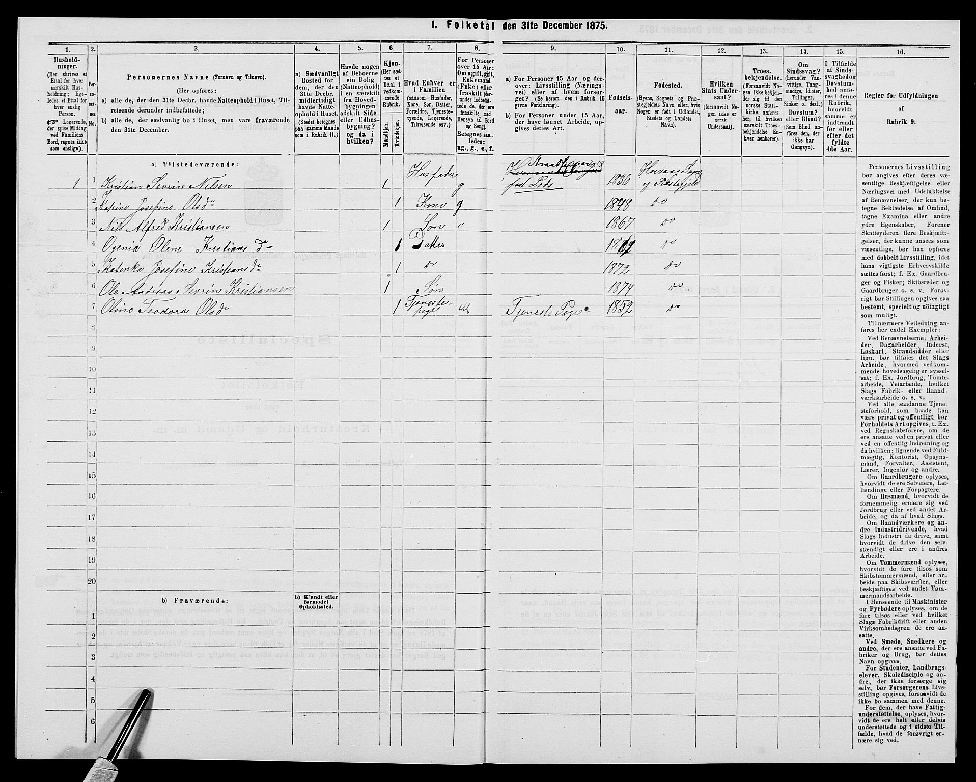 SAK, 1875 census for 0927P Høvåg, 1875, p. 617