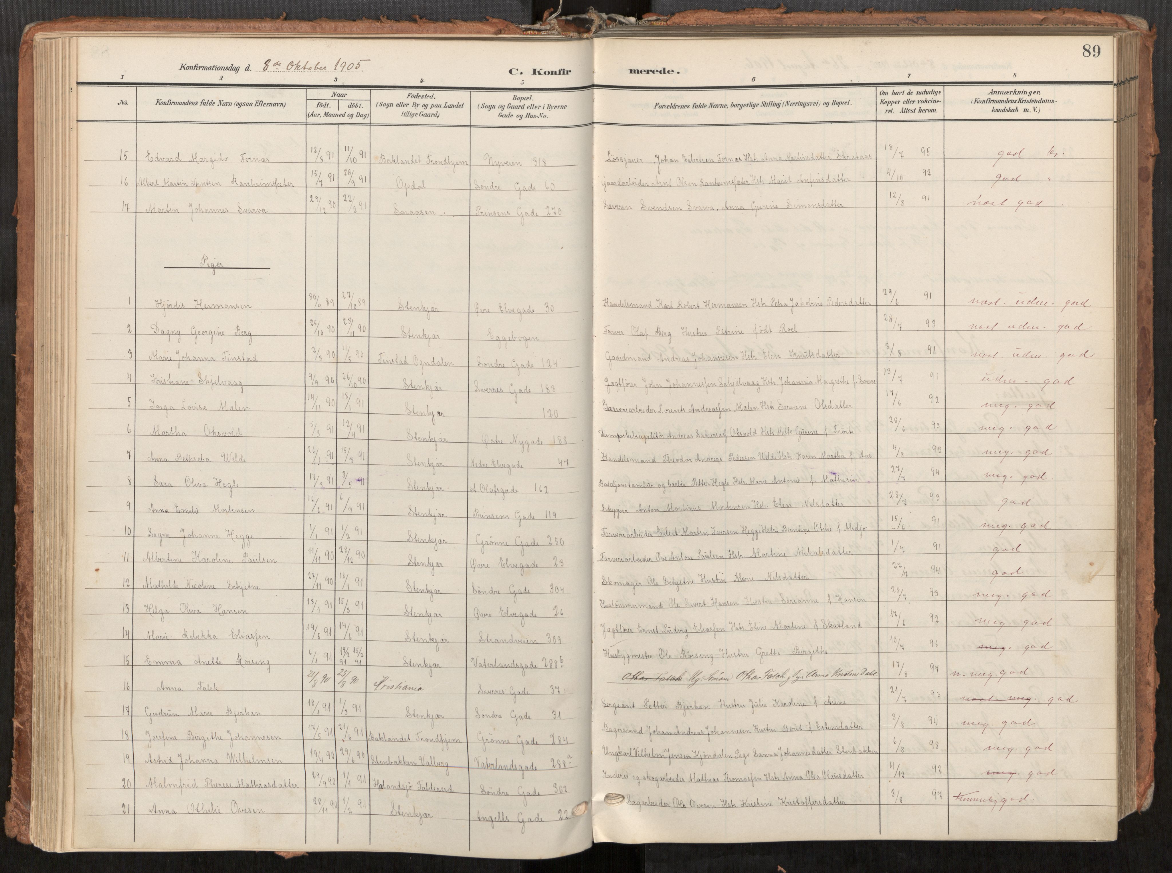 Steinkjer sokneprestkontor, SAT/A-1541/01/H/Ha/Haa/L0001: Parish register (official) no. 1, 1904-1912, p. 89