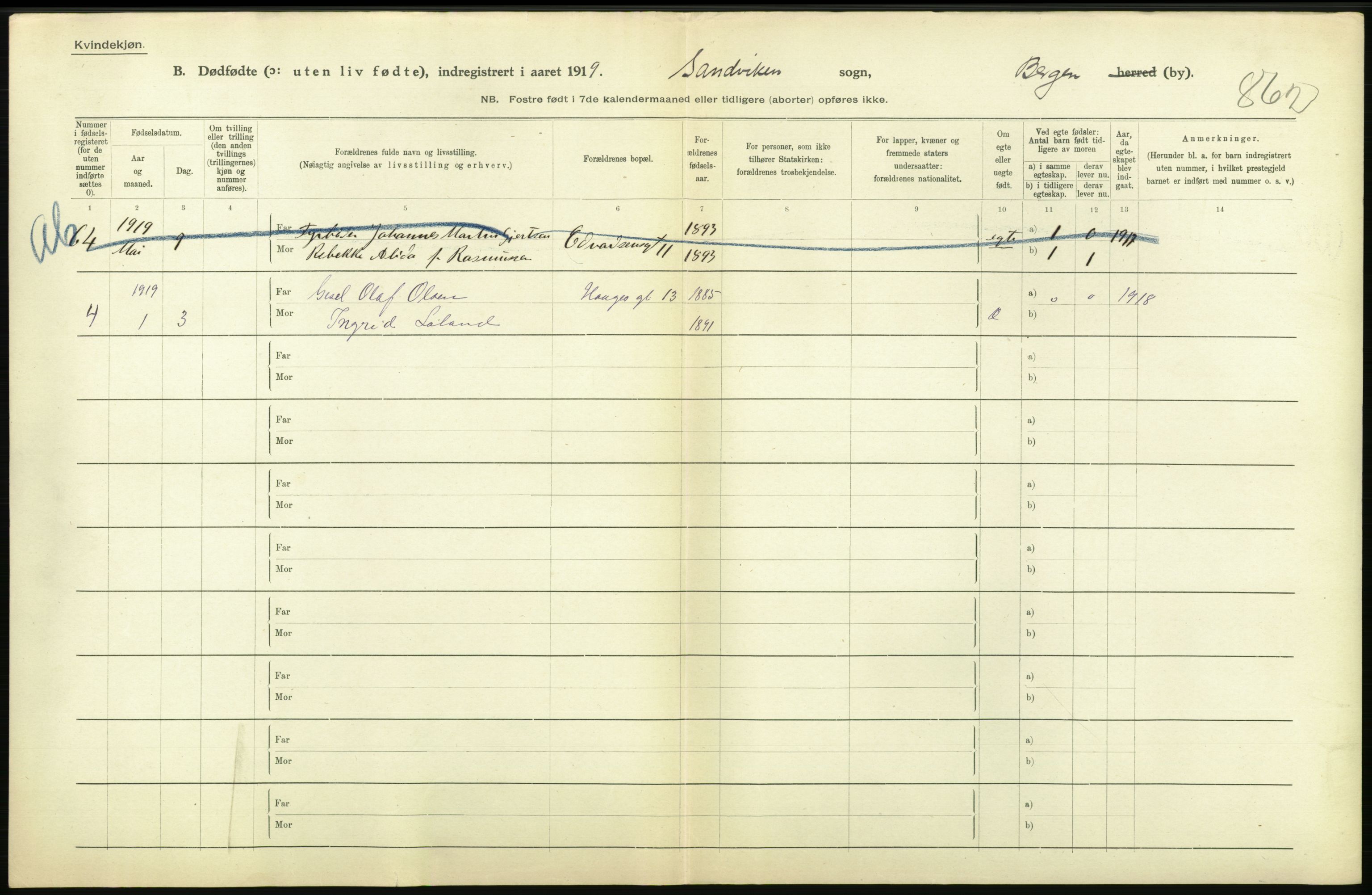 Statistisk sentralbyrå, Sosiodemografiske emner, Befolkning, AV/RA-S-2228/D/Df/Dfb/Dfbi/L0035: Bergen: Gifte, døde, dødfødte., 1919, p. 732