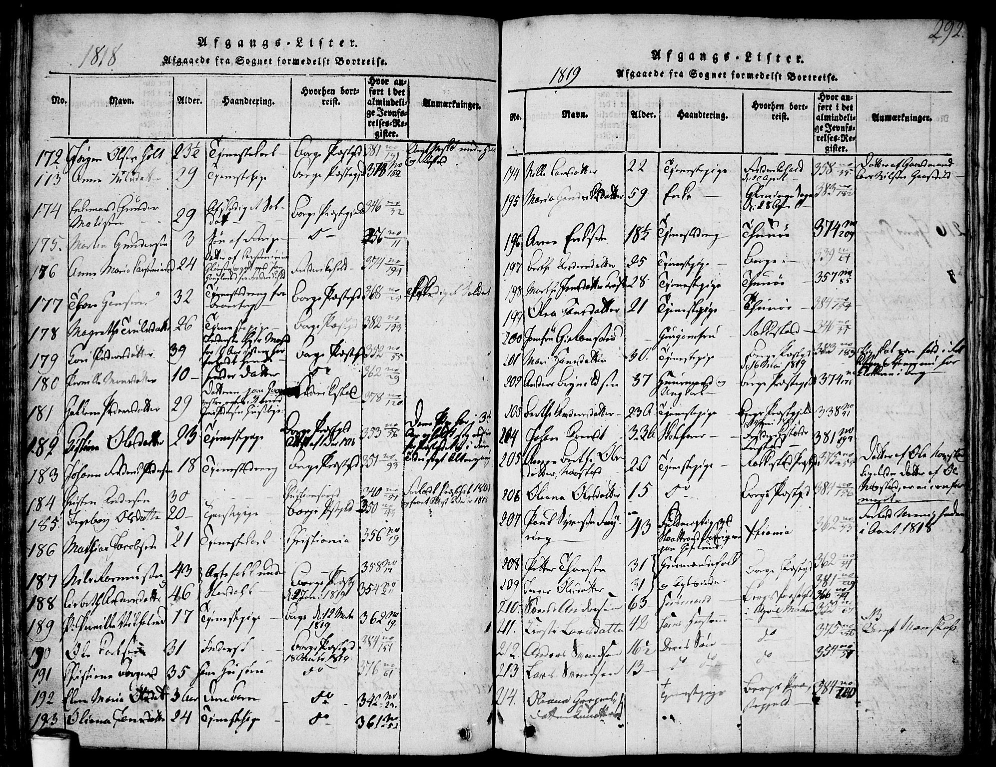 Skjeberg prestekontor Kirkebøker, SAO/A-10923/F/Fa/L0004: Parish register (official) no. I 4, 1815-1830, p. 292