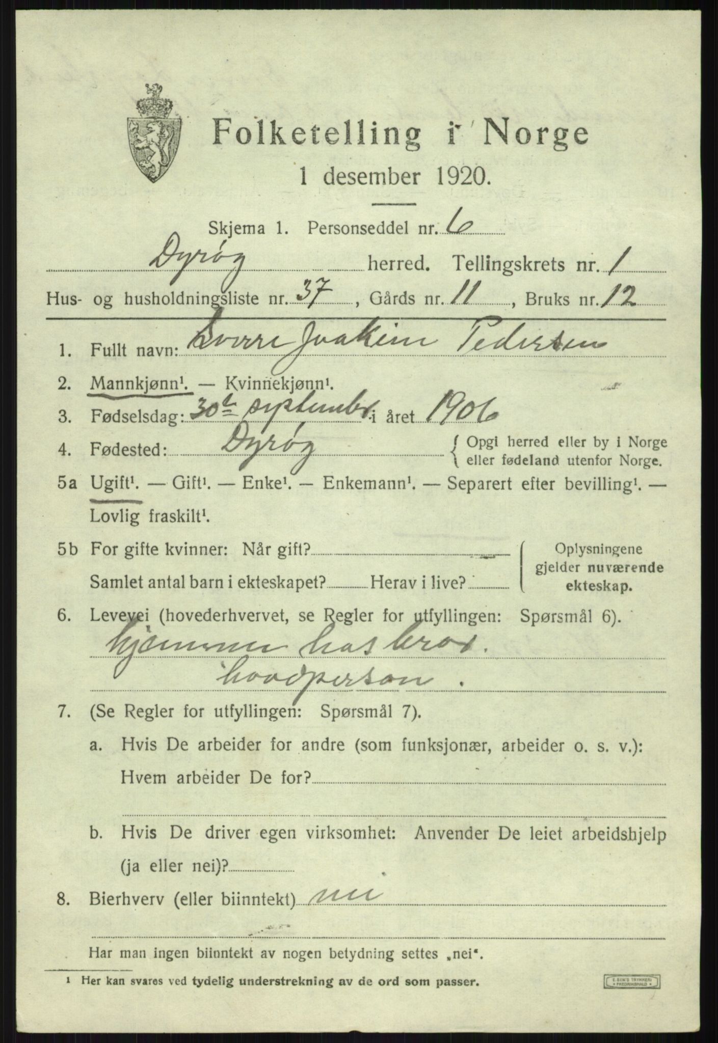 SATØ, 1920 census for Dyrøy, 1920, p. 1177