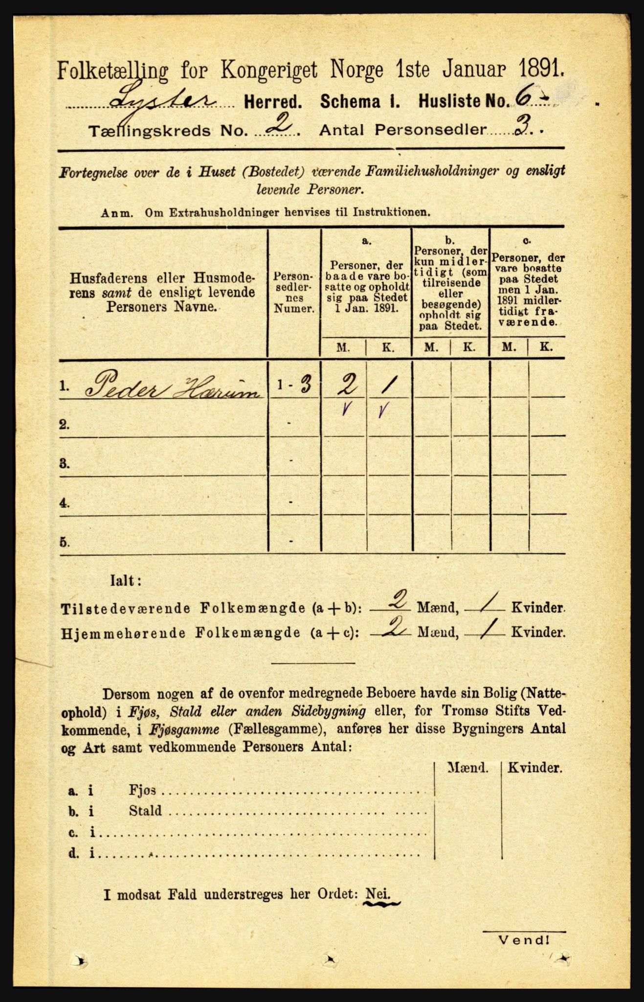 RA, 1891 census for 1426 Luster, 1891, p. 783