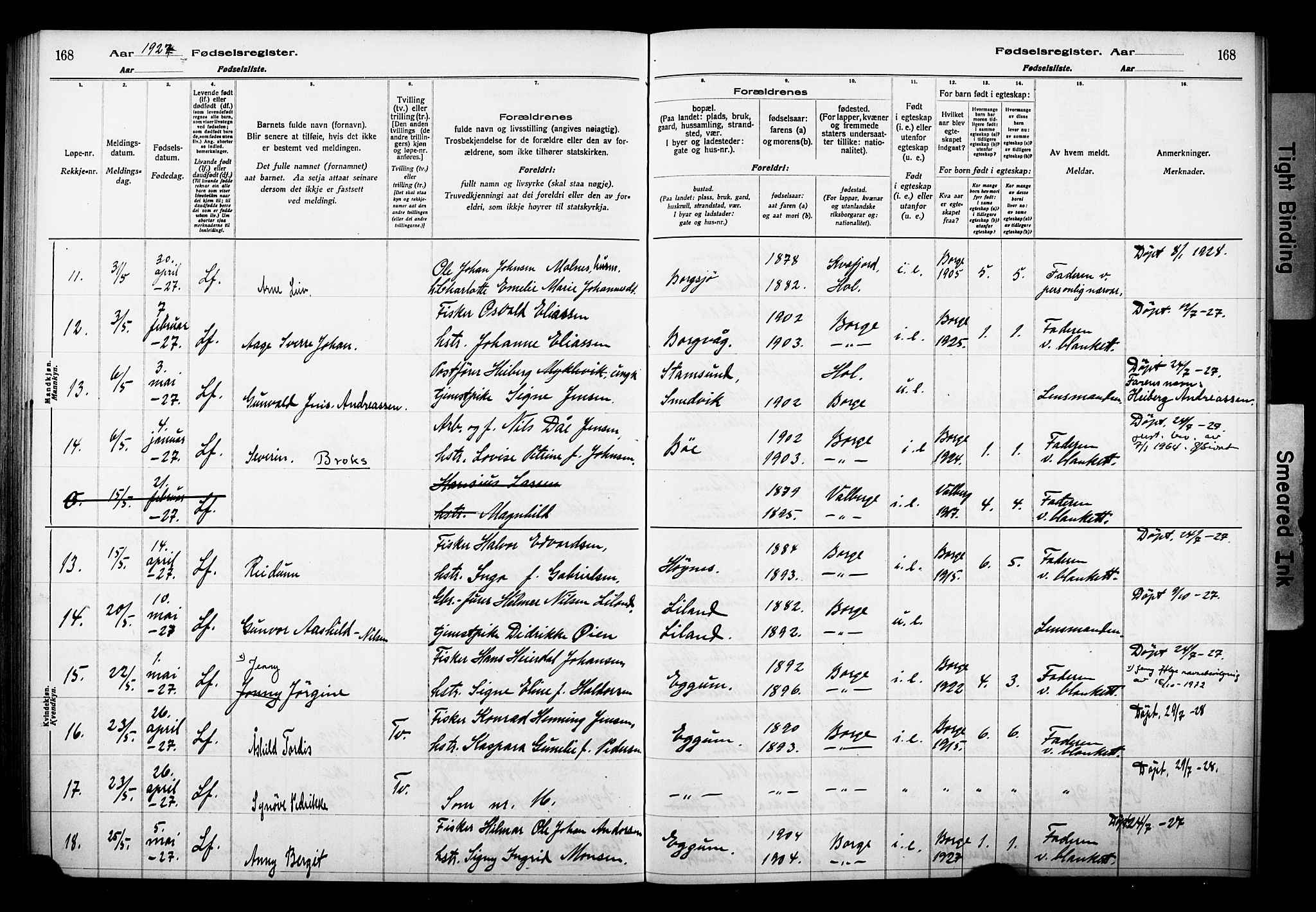 Ministerialprotokoller, klokkerbøker og fødselsregistre - Nordland, SAT/A-1459/880/L1145: Birth register no. 880.II.4.1, 1916-1929, p. 168