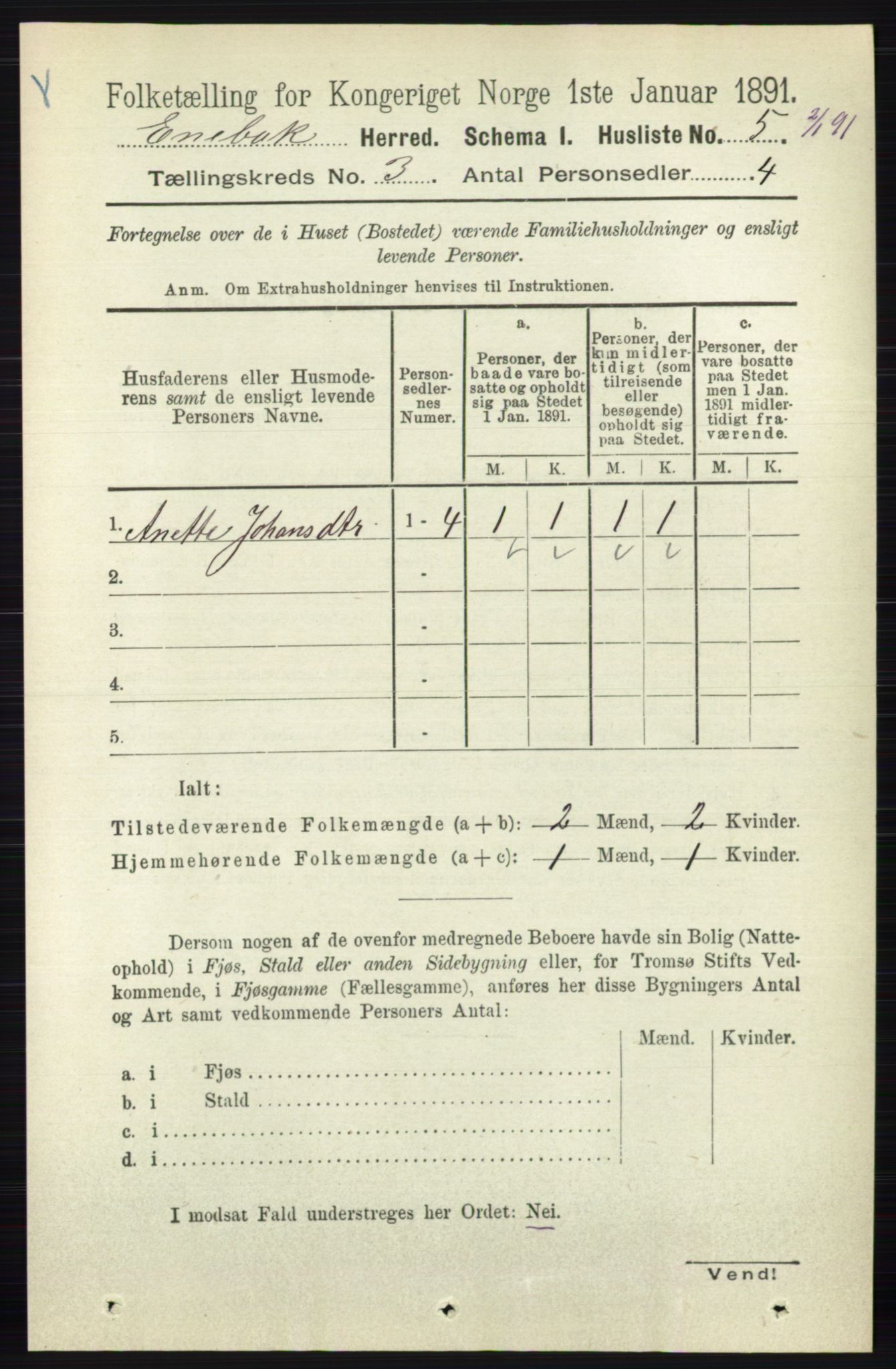 RA, 1891 census for 0229 Enebakk, 1891, p. 1076