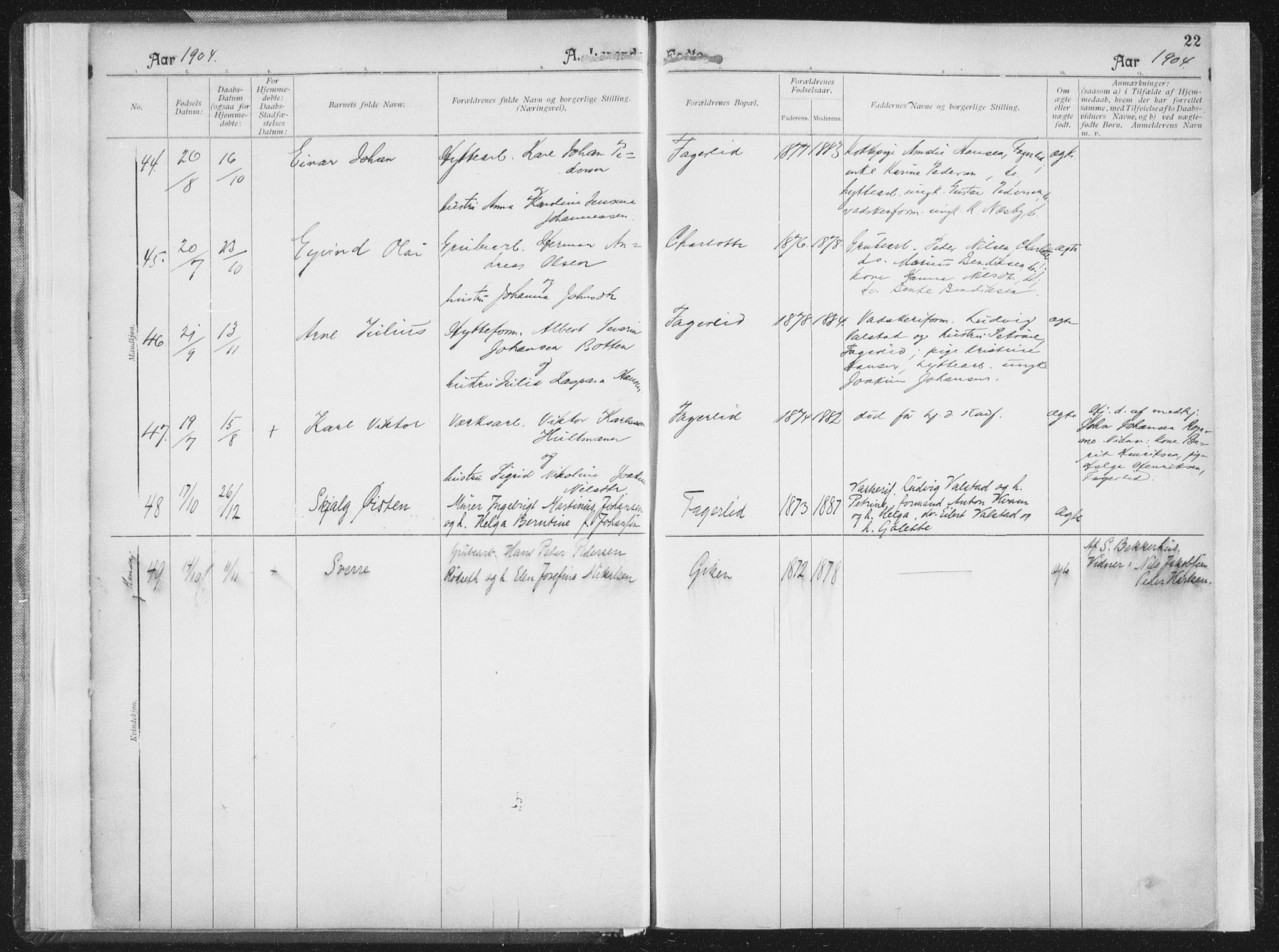 Ministerialprotokoller, klokkerbøker og fødselsregistre - Nordland, AV/SAT-A-1459/850/L0711: Curate's parish register no. 850B01, 1902-1915, p. 22