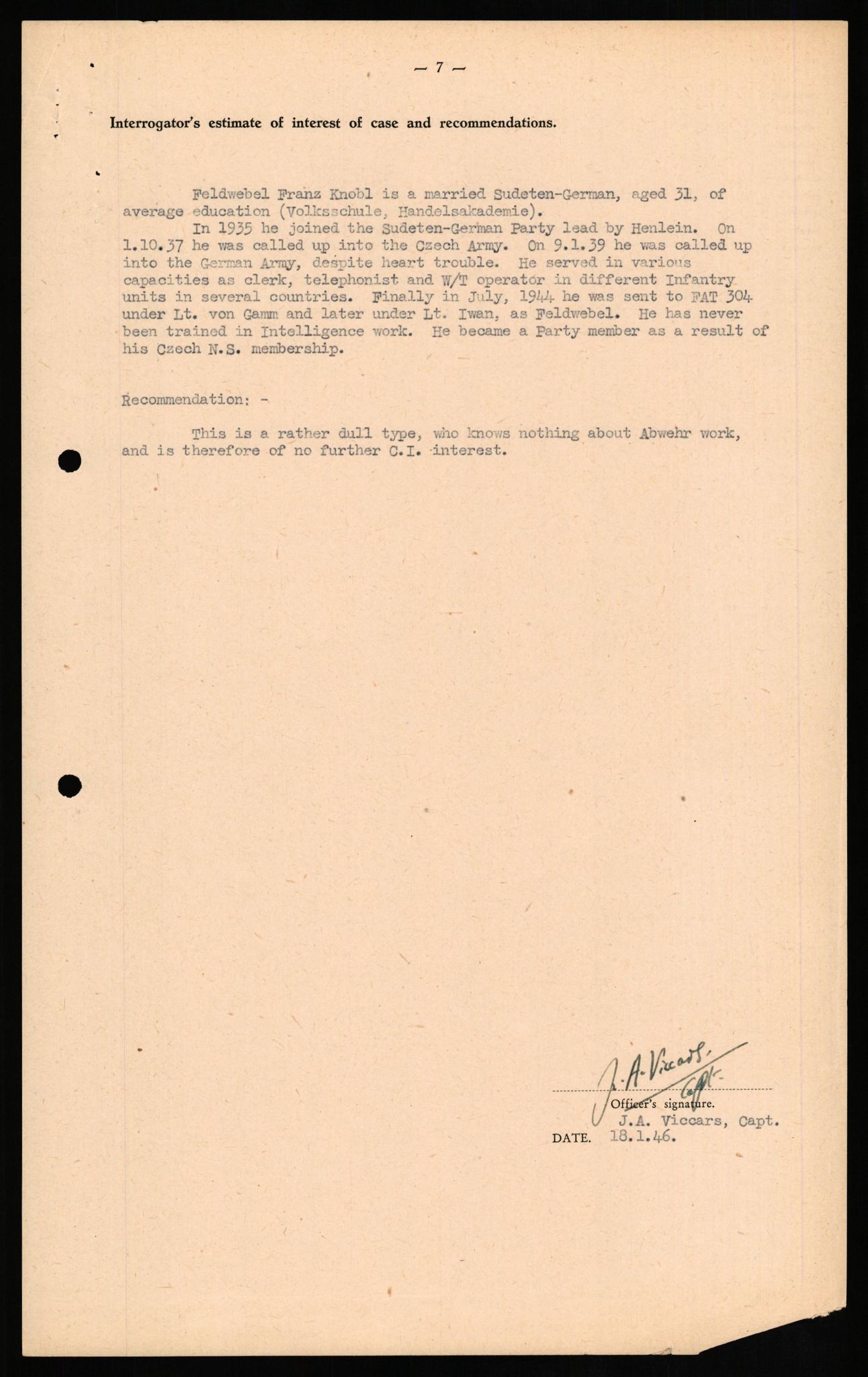 Forsvaret, Forsvarets overkommando II, RA/RAFA-3915/D/Db/L0017: CI Questionaires. Tyske okkupasjonsstyrker i Norge. Tyskere., 1945-1946, p. 152