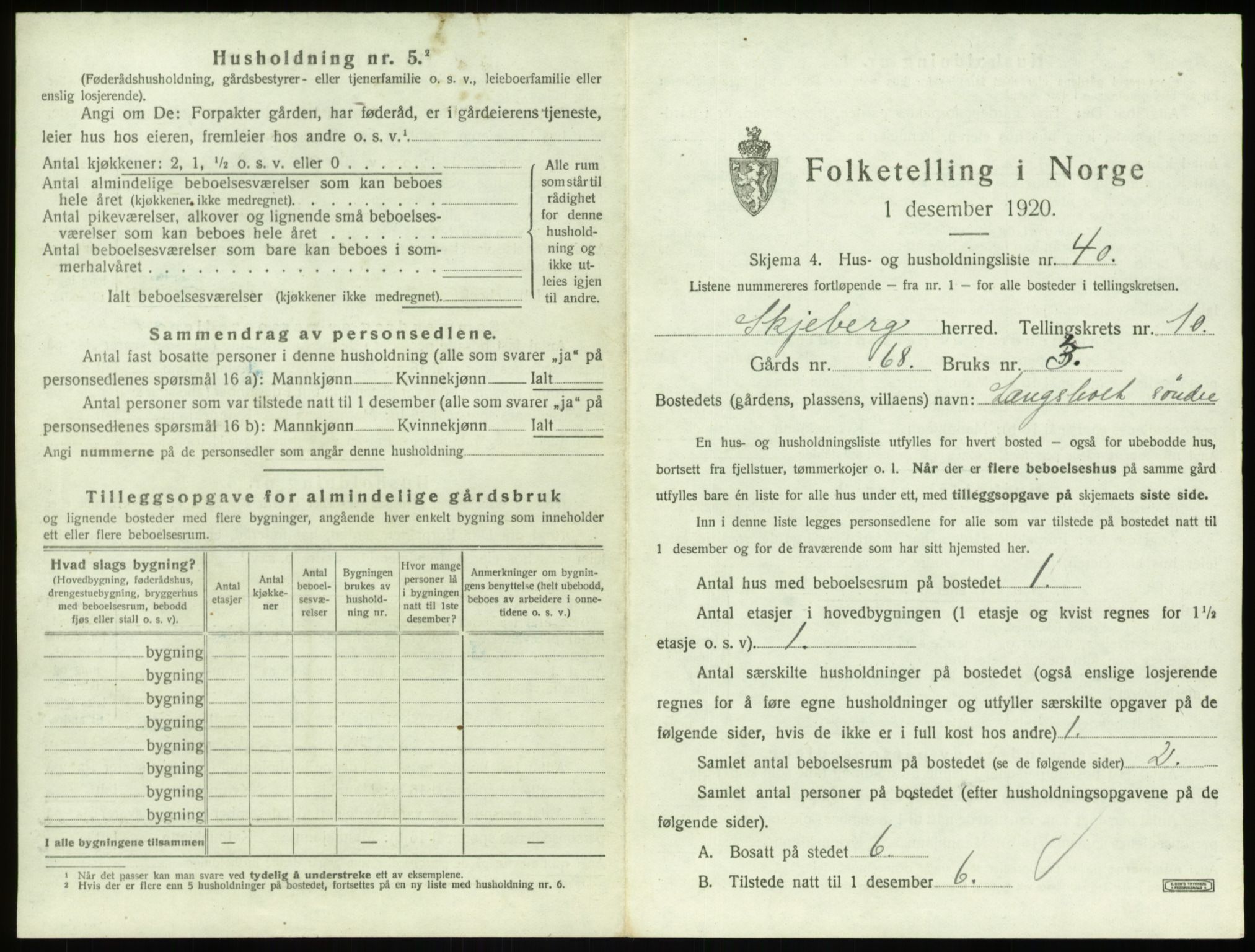 SAO, 1920 census for Skjeberg, 1920, p. 1422