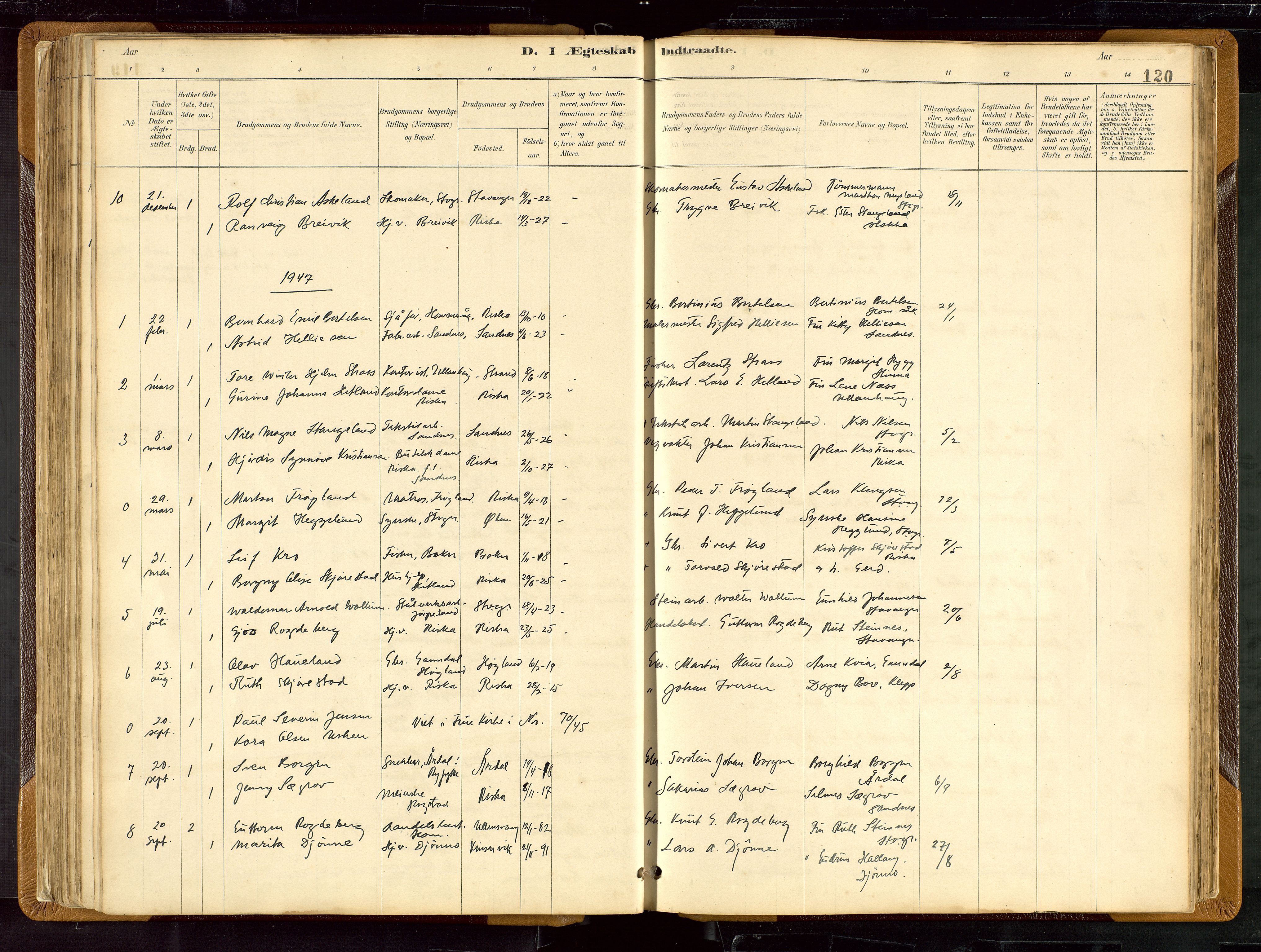Hetland sokneprestkontor, SAST/A-101826/30/30BB/L0007: Parish register (copy) no. B 7, 1878-1910, p. 120