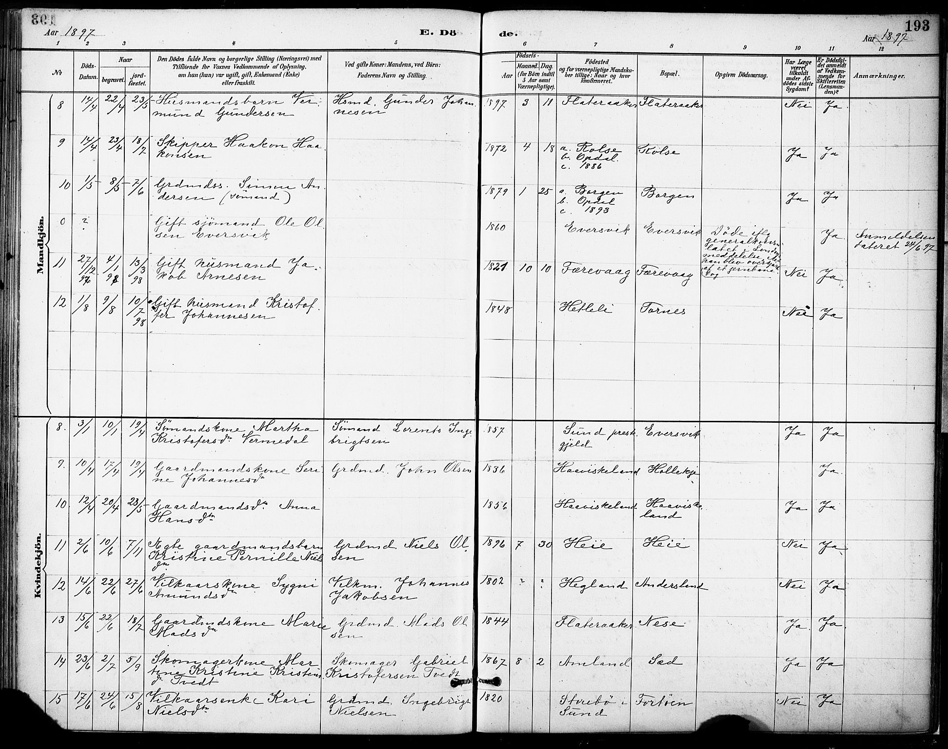 Tysnes sokneprestembete, AV/SAB-A-78601/H/Haa: Parish register (official) no. D 1, 1887-1904, p. 193