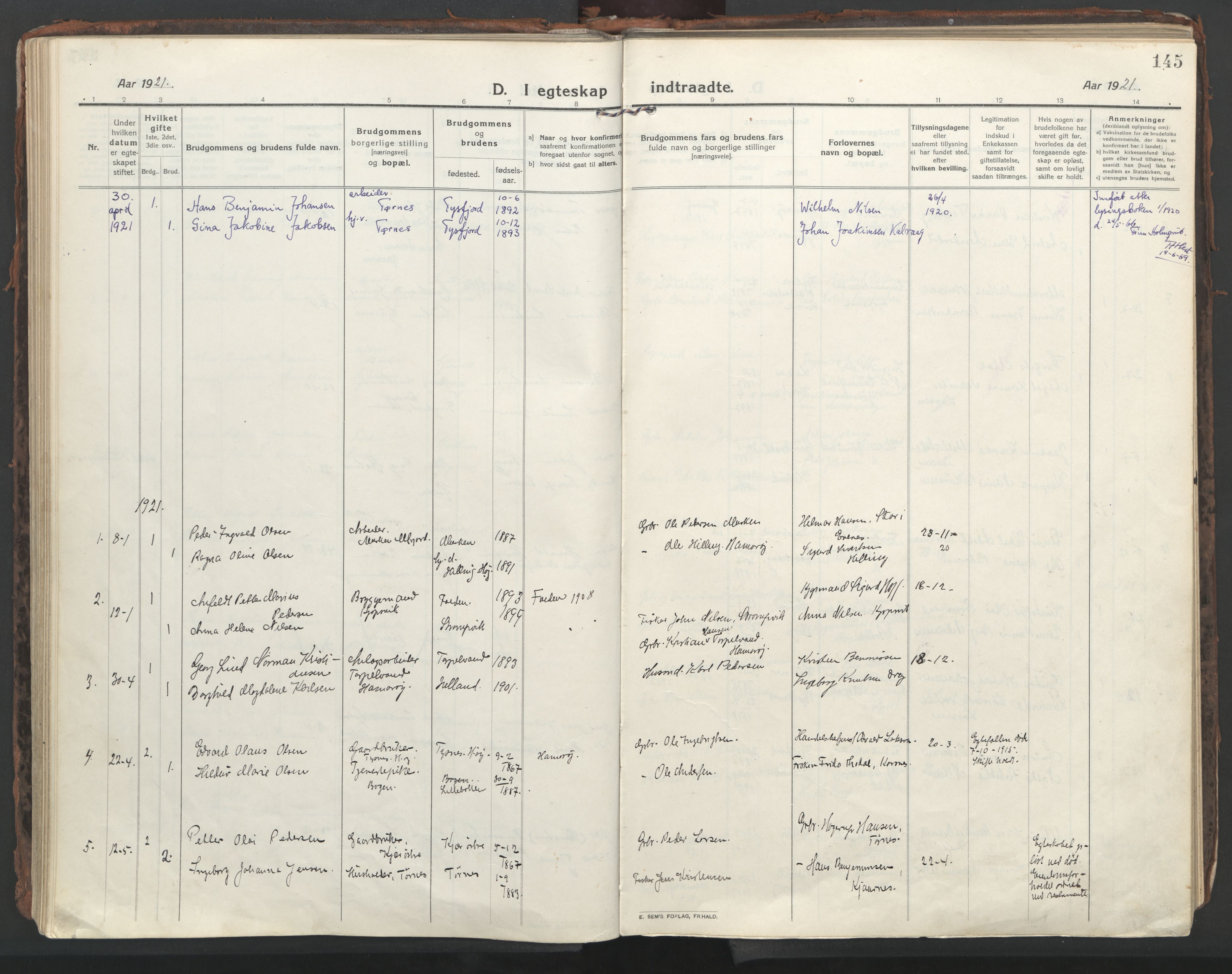 Ministerialprotokoller, klokkerbøker og fødselsregistre - Nordland, AV/SAT-A-1459/861/L0872: Parish register (official) no. 861A07, 1915-1924, p. 145