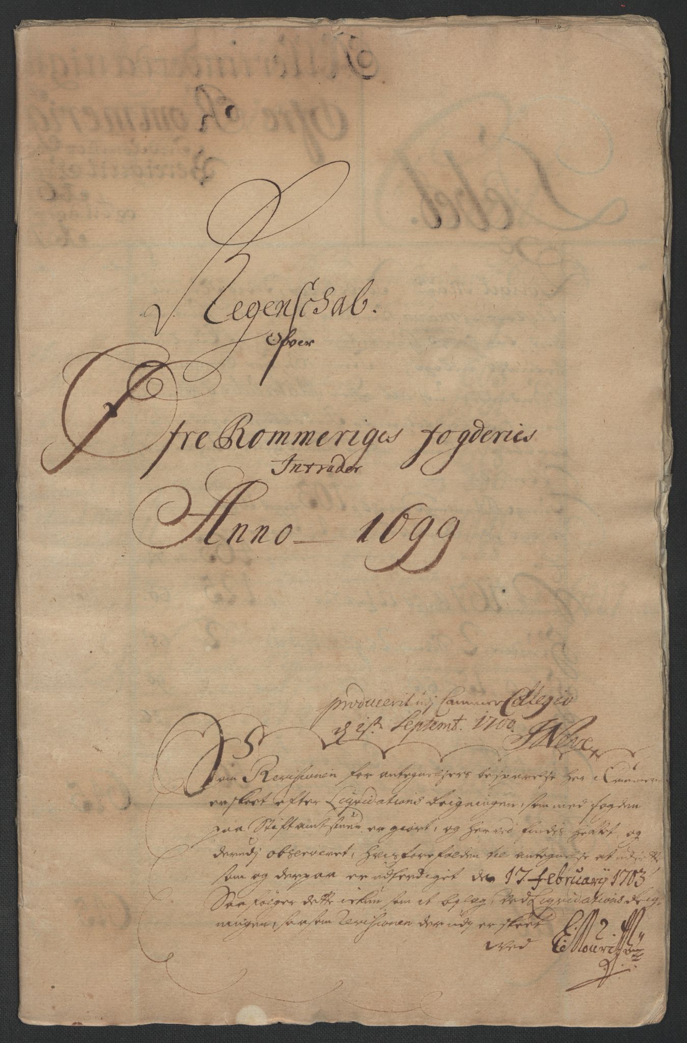 Rentekammeret inntil 1814, Reviderte regnskaper, Fogderegnskap, AV/RA-EA-4092/R12/L0711: Fogderegnskap Øvre Romerike, 1699, p. 3