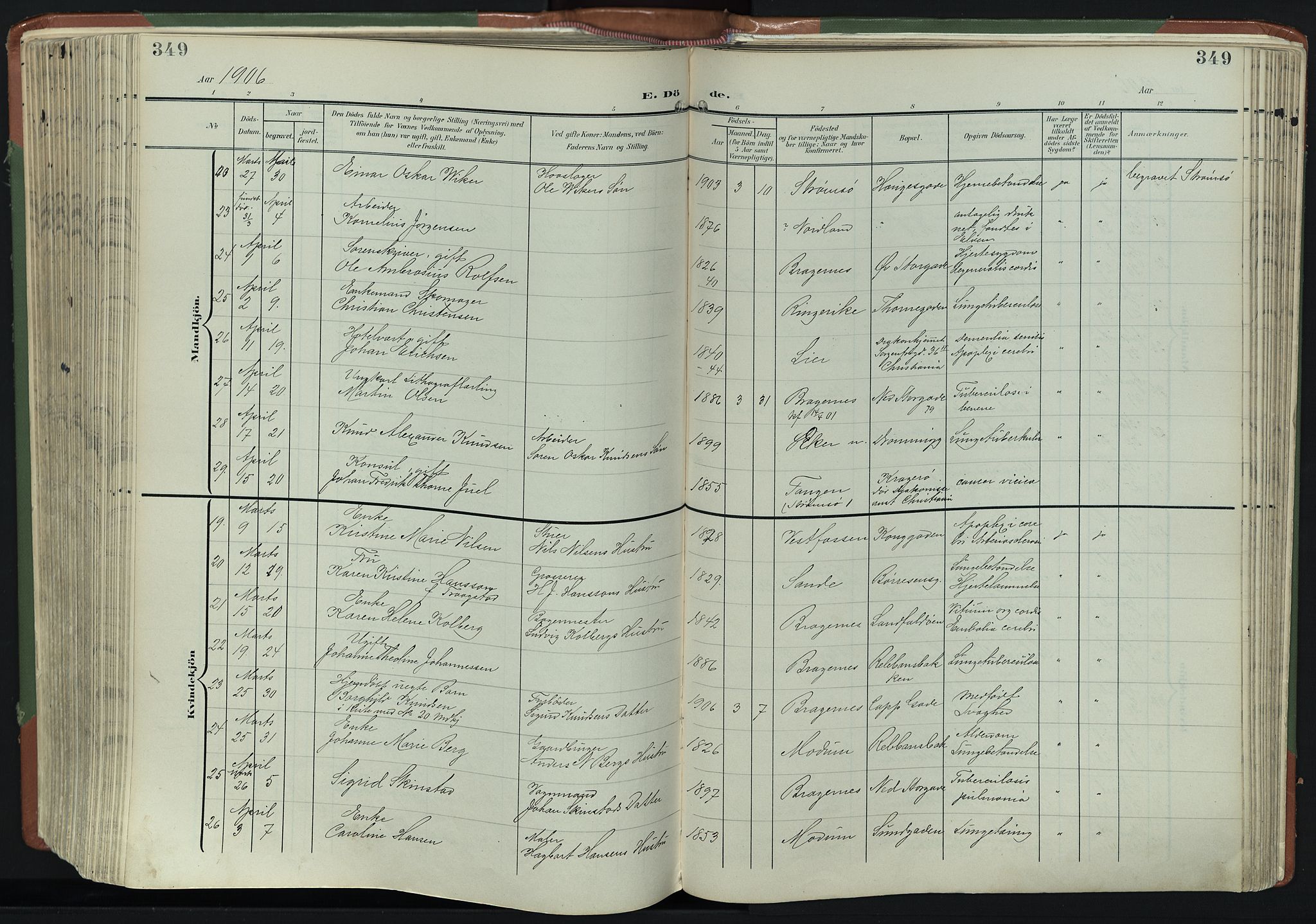 Bragernes kirkebøker, AV/SAKO-A-6/F/Fb/L0009: Parish register (official) no. II 9, 1902-1911, p. 349