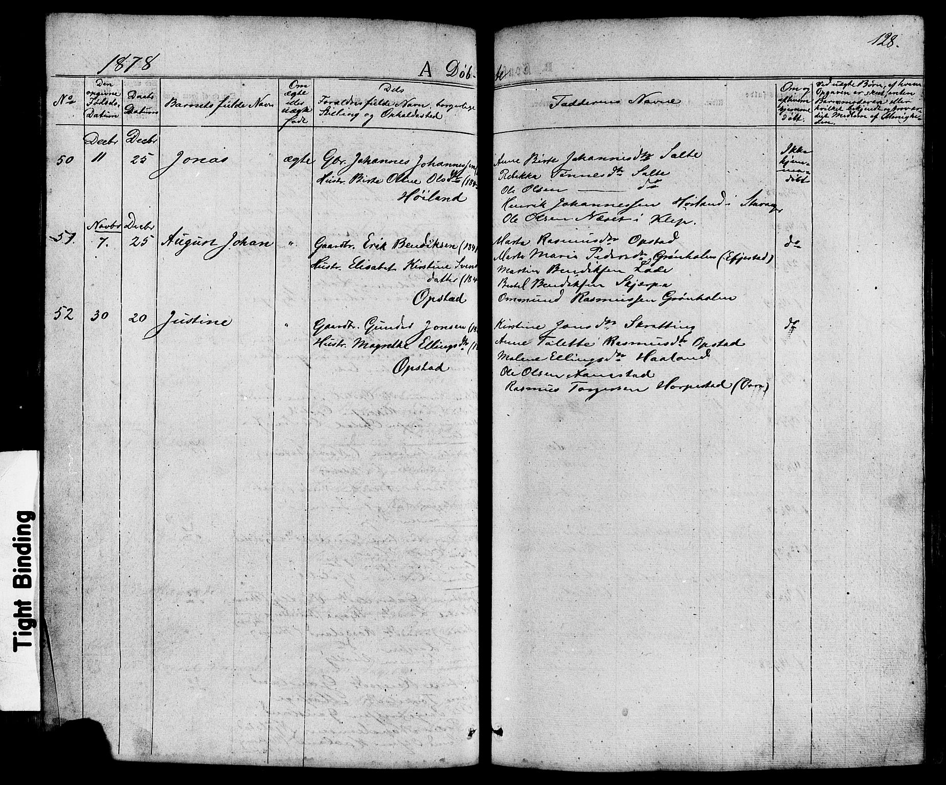 Hå sokneprestkontor, AV/SAST-A-101801/001/30BA/L0008: Parish register (official) no. A 7, 1853-1878, p. 128