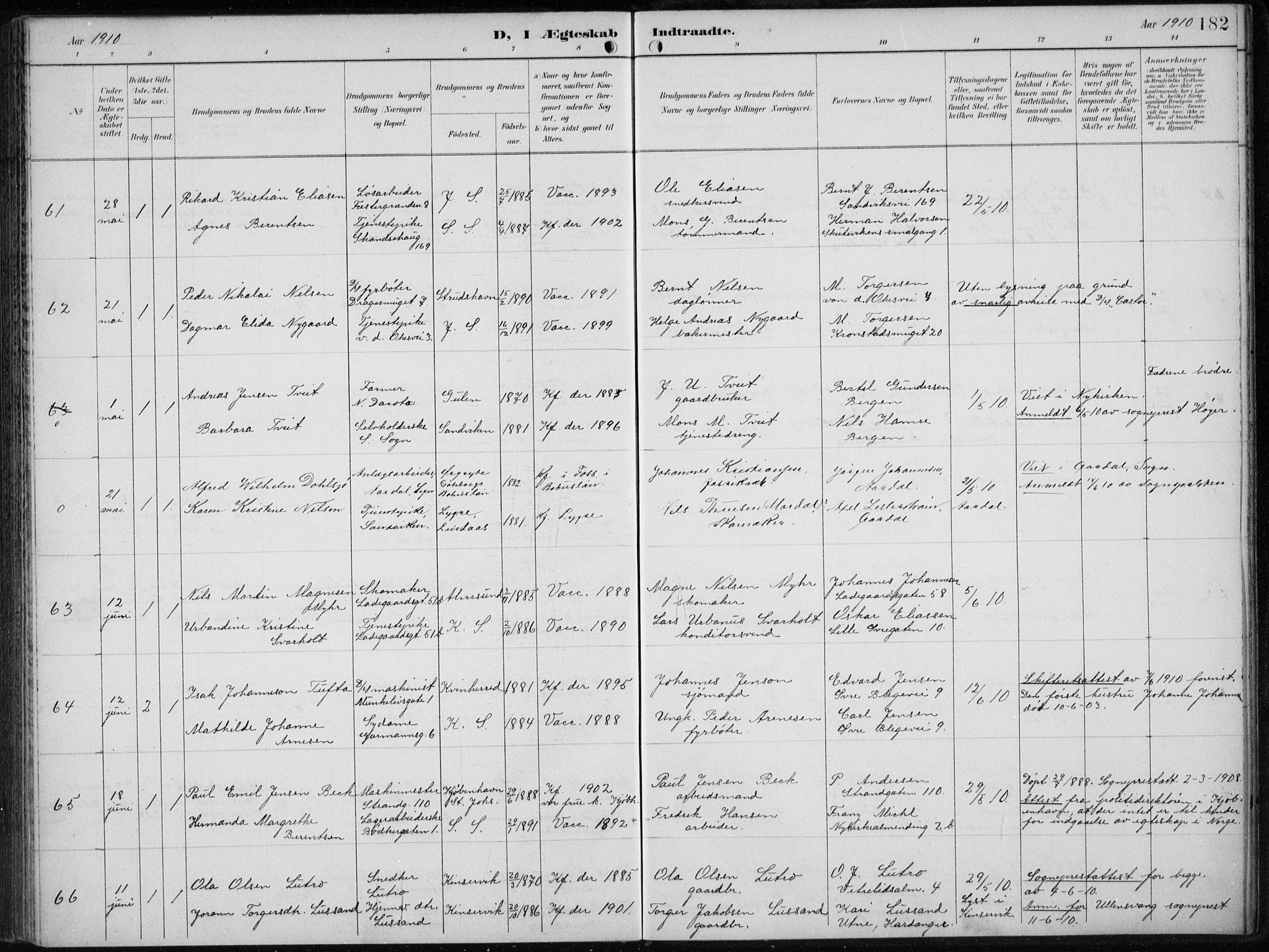 Sandviken Sokneprestembete, AV/SAB-A-77601/H/Ha/L0014: Parish register (official) no. D 1, 1896-1911, p. 182