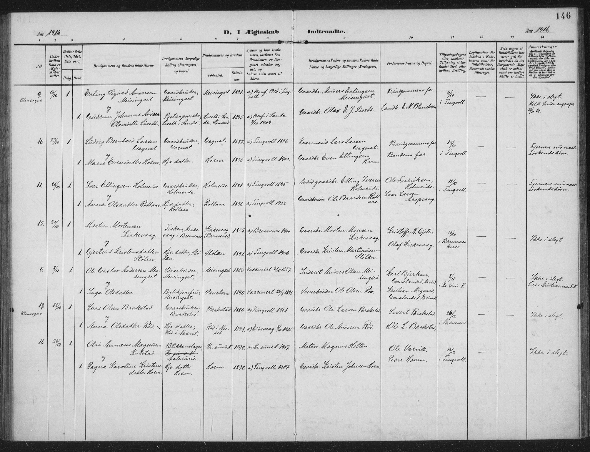 Ministerialprotokoller, klokkerbøker og fødselsregistre - Møre og Romsdal, AV/SAT-A-1454/586/L0989: Parish register (official) no. 586A15, 1906-1915, p. 146