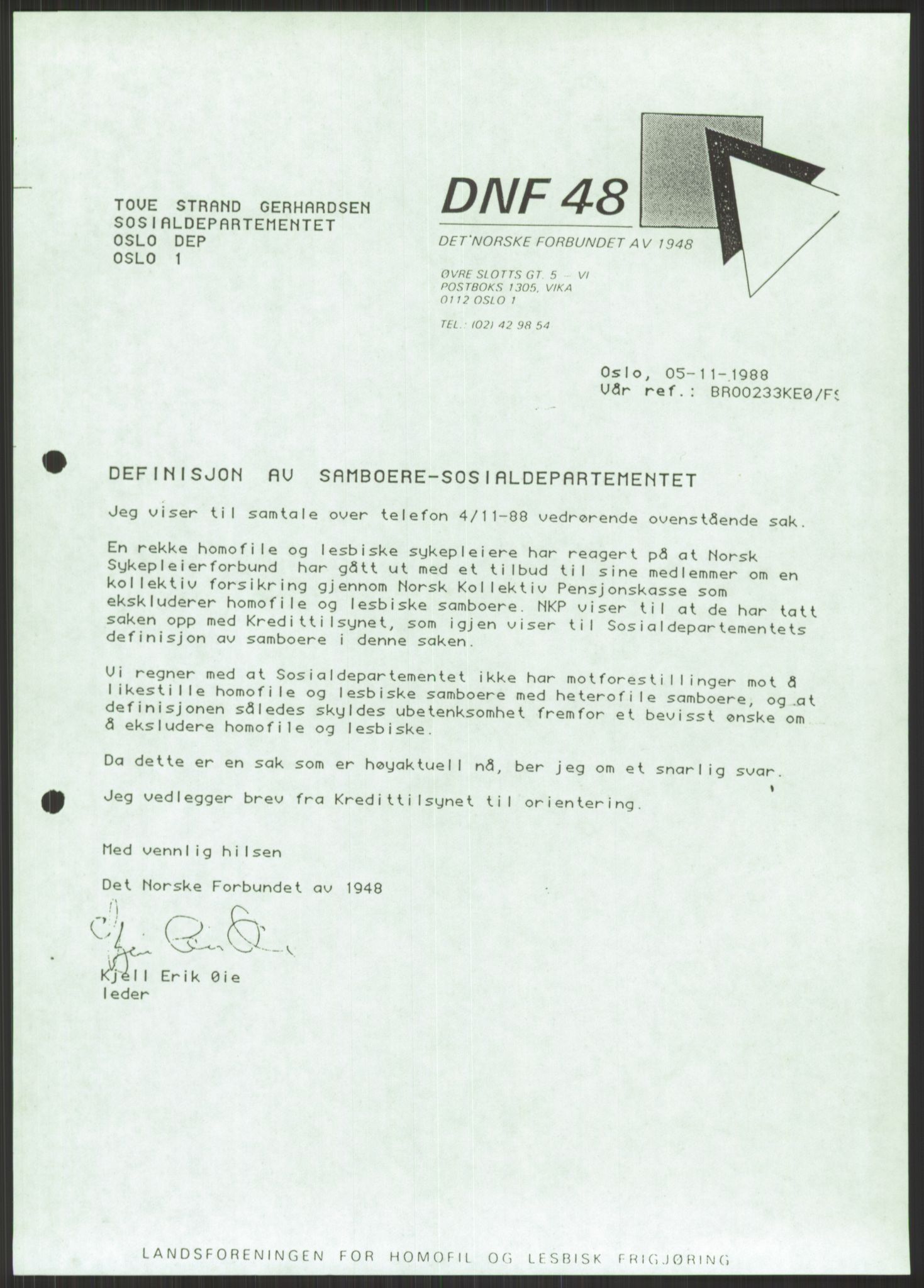 Det Norske Forbundet av 1948/Landsforeningen for Lesbisk og Homofil Frigjøring, AV/RA-PA-1216/D/Dd/L0001: Diskriminering, 1973-1991, p. 959