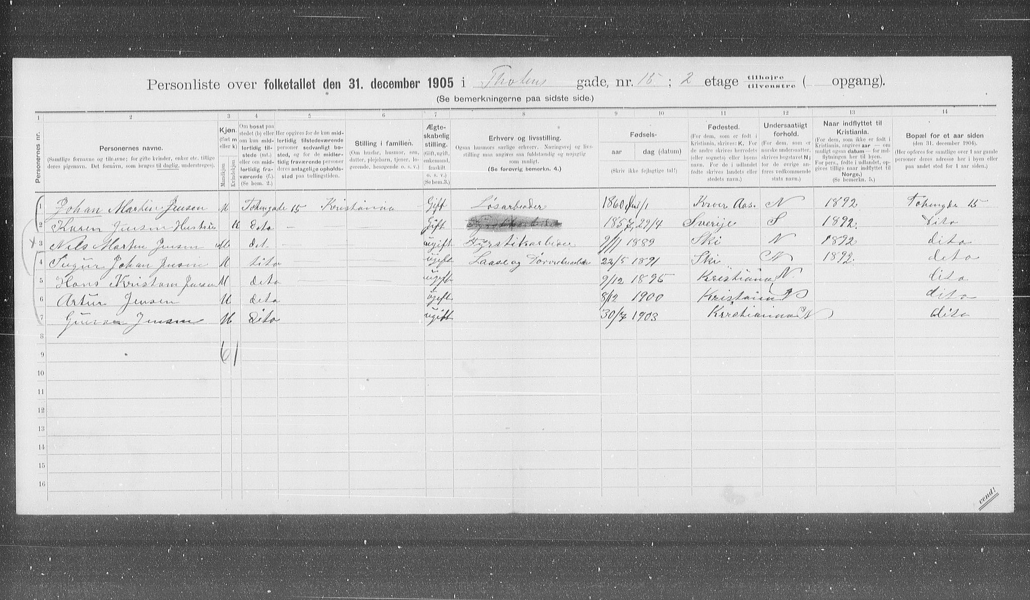 OBA, Municipal Census 1905 for Kristiania, 1905, p. 60666