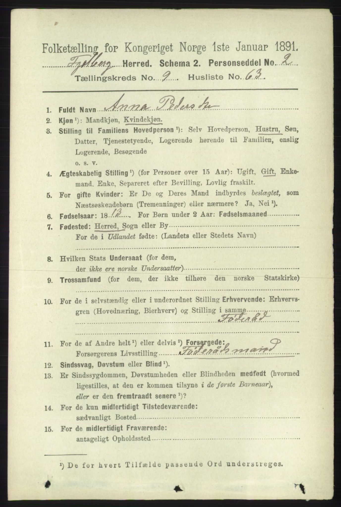 RA, 1891 census for 1213 Fjelberg, 1891, p. 3733