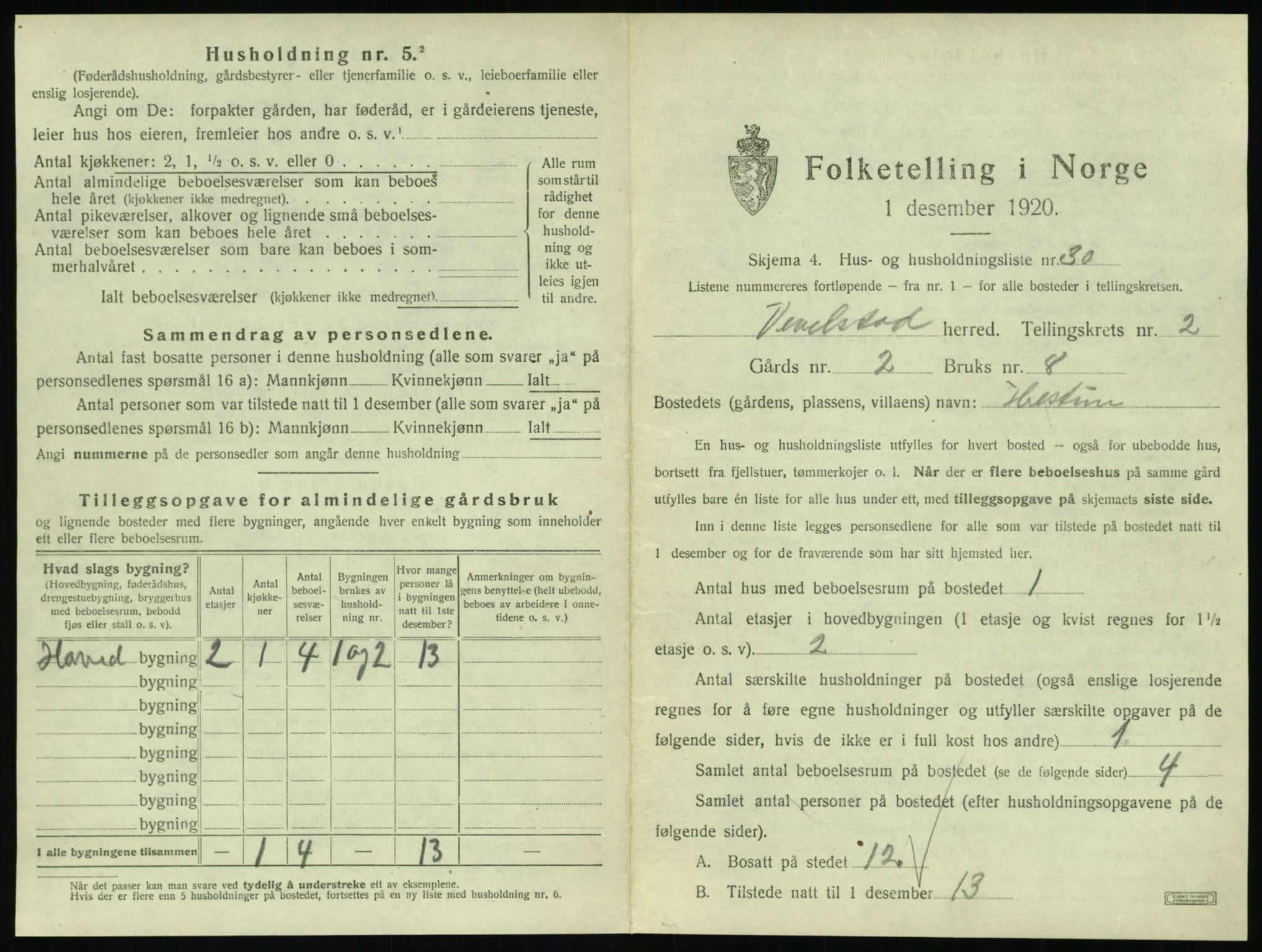 SAT, 1920 census for Vevelstad, 1920, p. 236