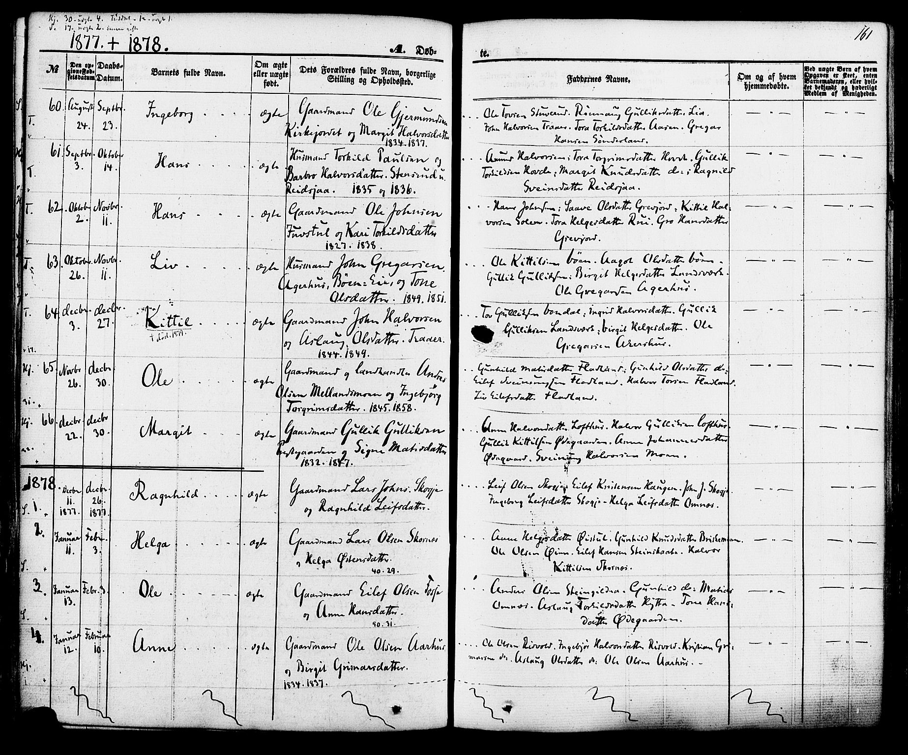 Hjartdal kirkebøker, SAKO/A-270/F/Fa/L0009: Parish register (official) no. I 9, 1860-1879, p. 161