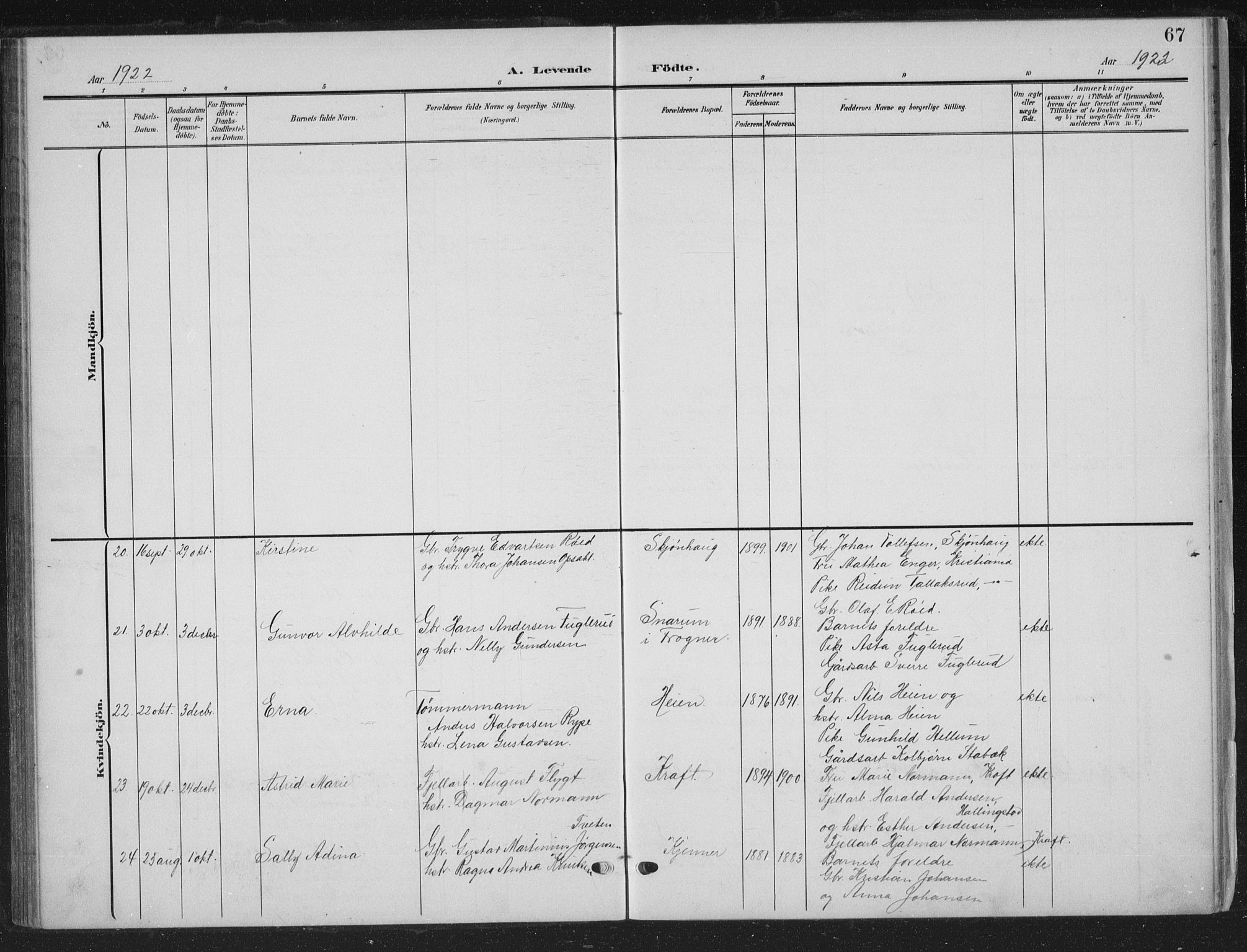 Lier kirkebøker, AV/SAKO-A-230/G/Gc/L0002: Parish register (copy) no. III 2, 1903-1938, p. 67