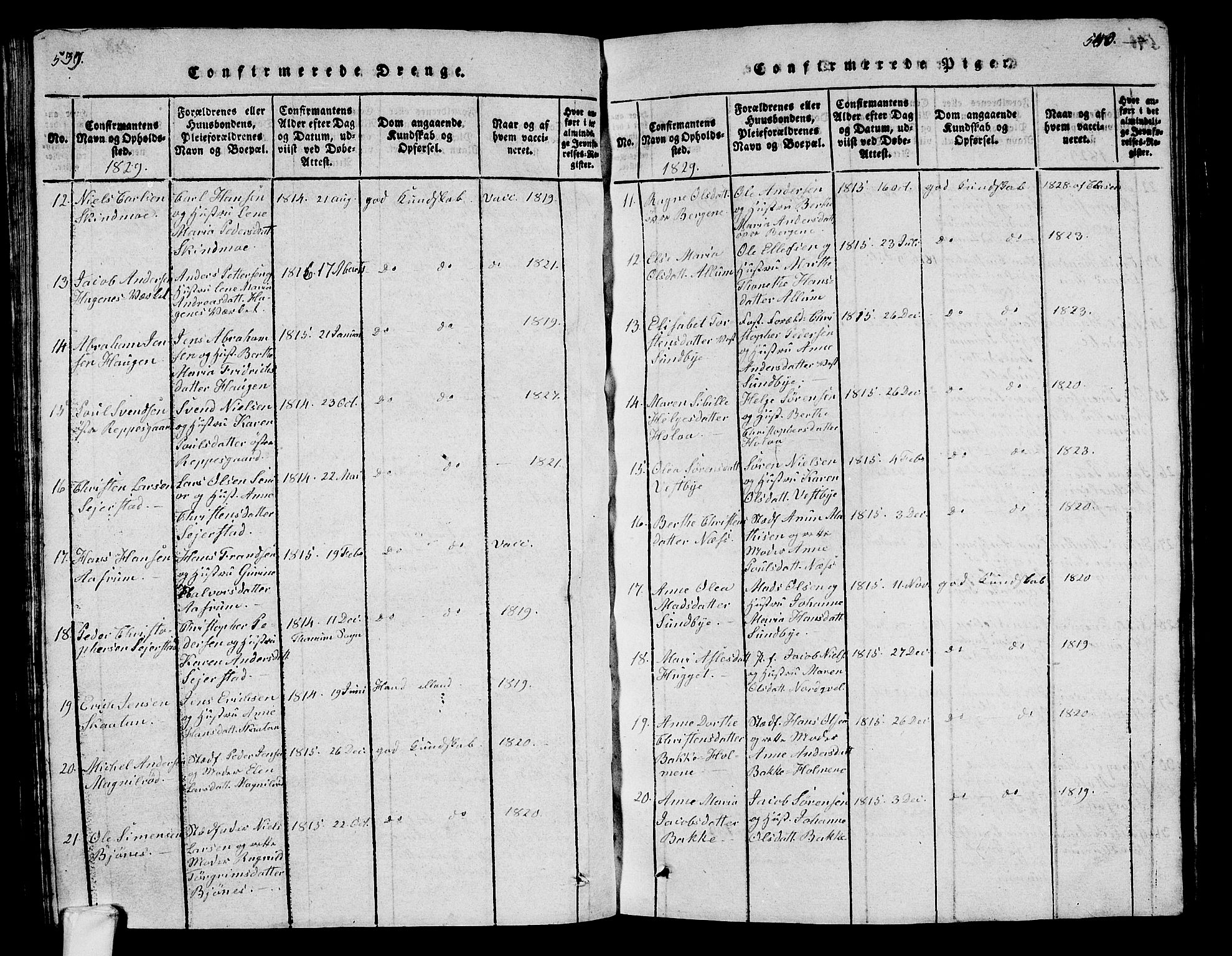 Hedrum kirkebøker, SAKO/A-344/G/Ga/L0003: Parish register (copy) no. I 3, 1817-1835, p. 539-540