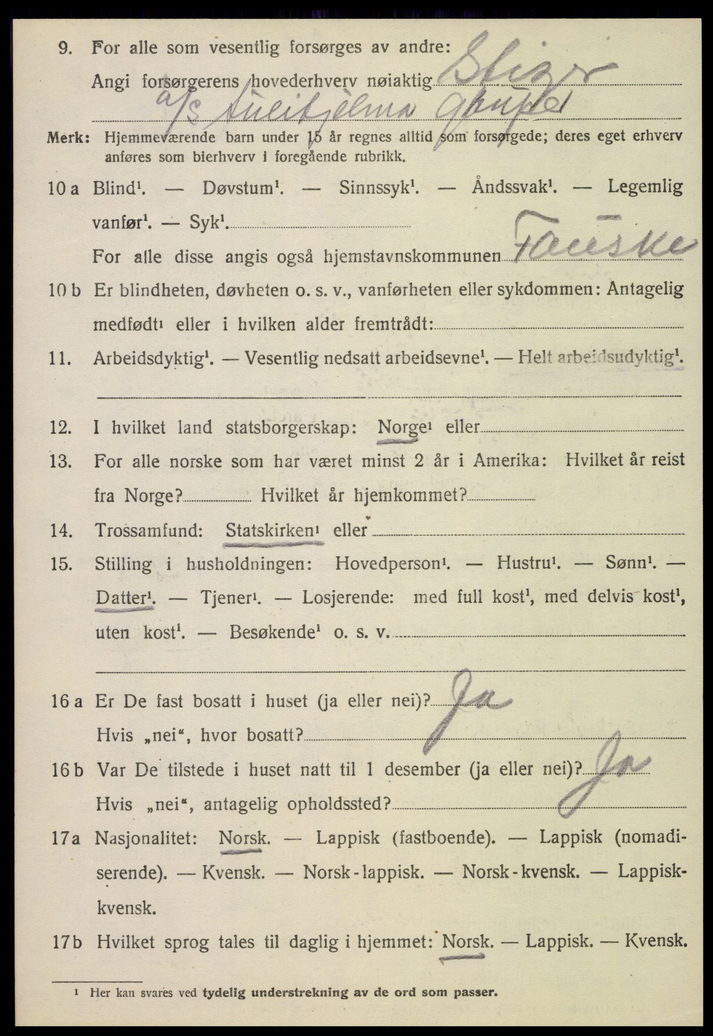 SAT, 1920 census for Fauske, 1920, p. 1997