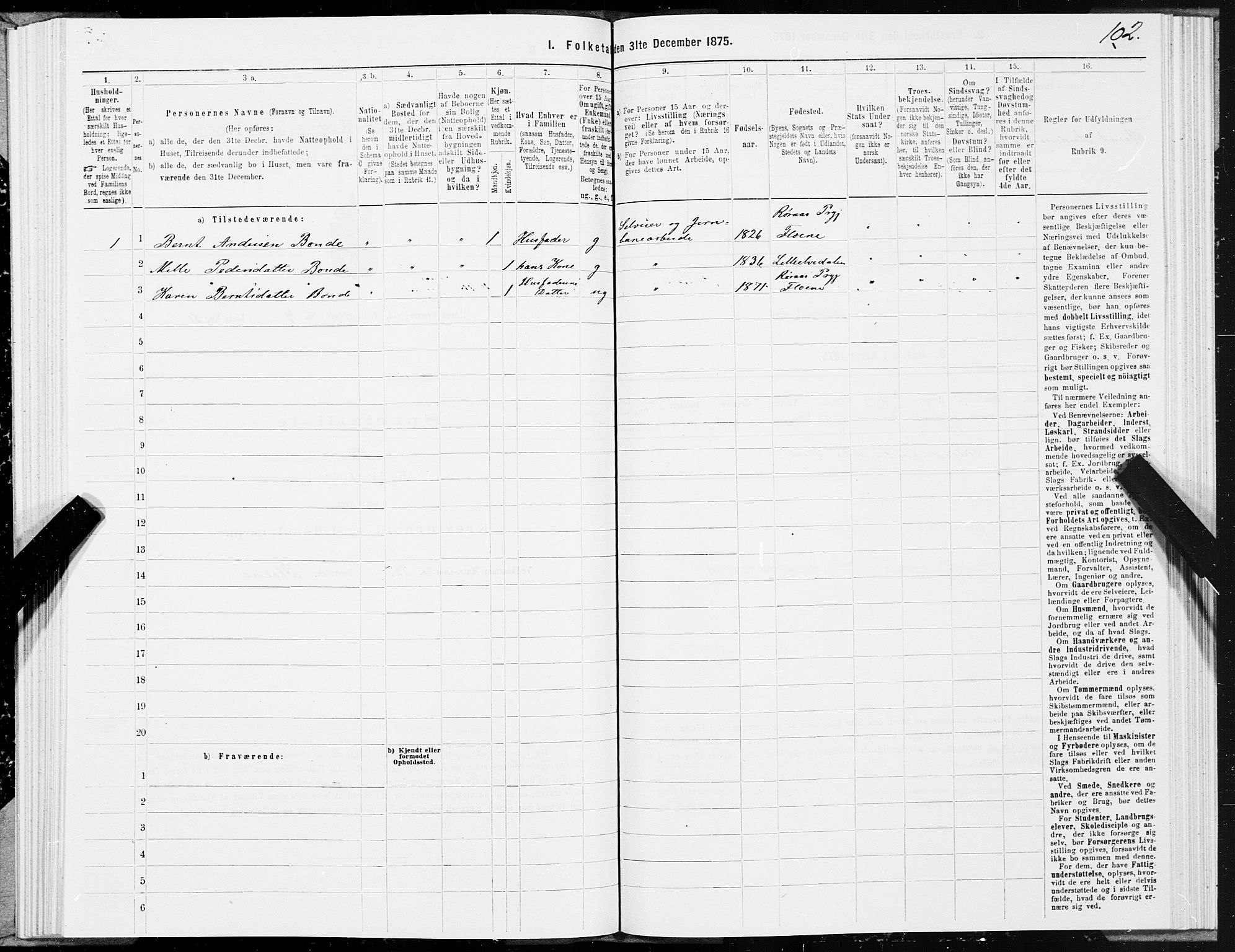 SAT, 1875 census for 1640P Røros, 1875, p. 3102