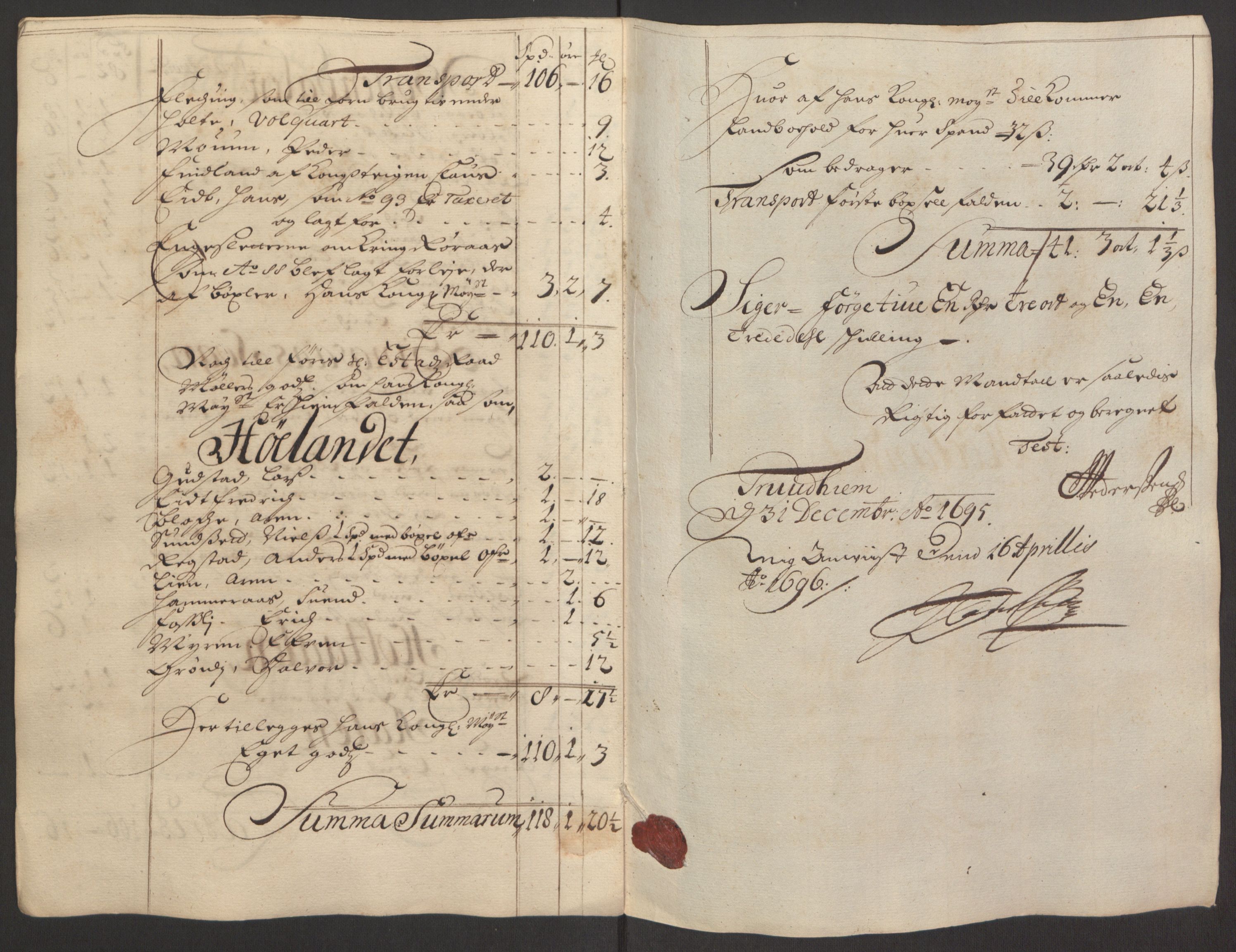 Rentekammeret inntil 1814, Reviderte regnskaper, Fogderegnskap, AV/RA-EA-4092/R60/L3945: Fogderegnskap Orkdal og Gauldal, 1695, p. 374