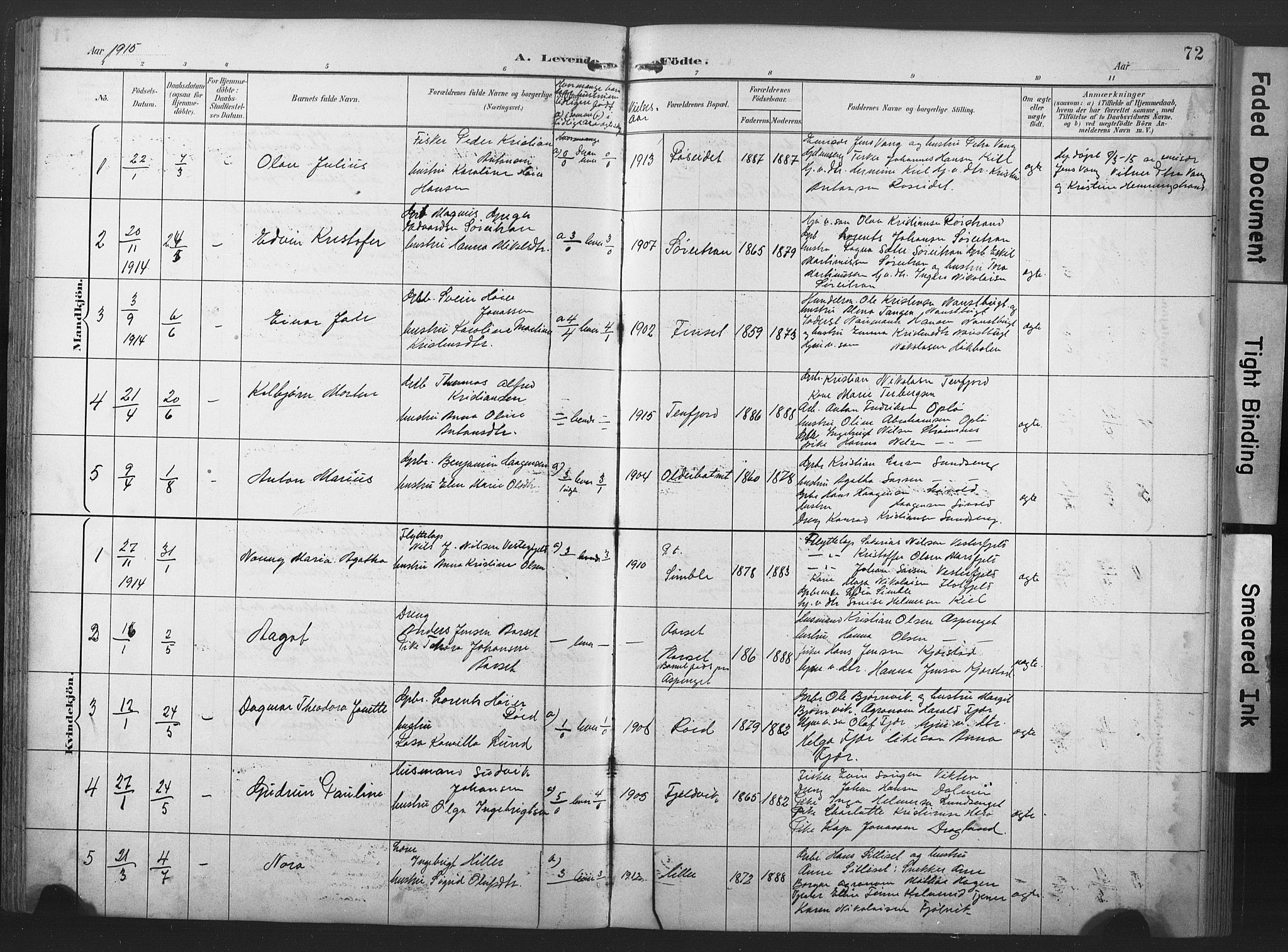 Ministerialprotokoller, klokkerbøker og fødselsregistre - Nord-Trøndelag, SAT/A-1458/789/L0706: Parish register (copy) no. 789C01, 1888-1931, p. 72