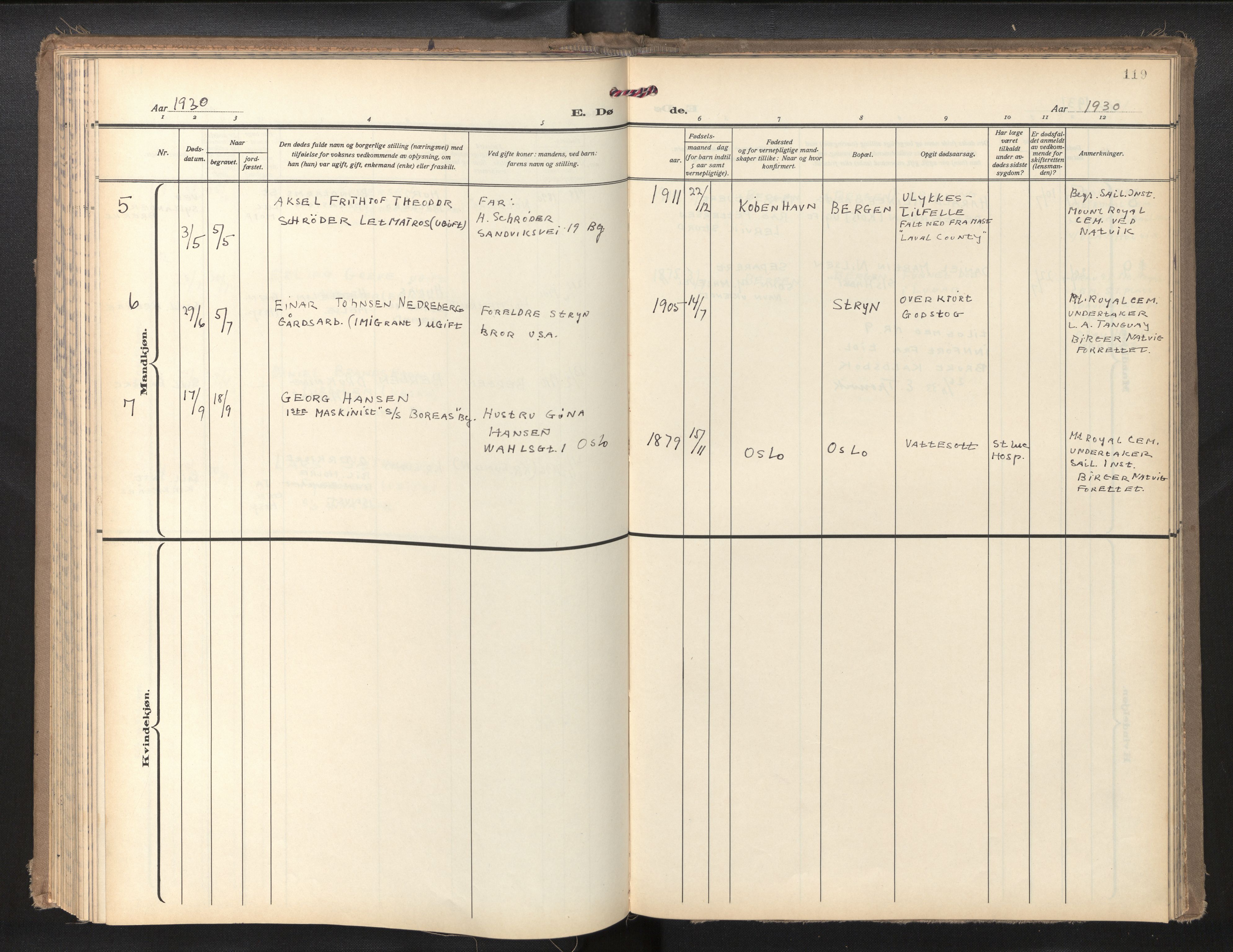 Den norske sjømannsmisjon i utlandet/Montreal-Halifax, AV/SAB-SAB/PA-0116/H/Ha/L0001: Parish register (official) no. A 1, 1929-1960, p. 118b-119a