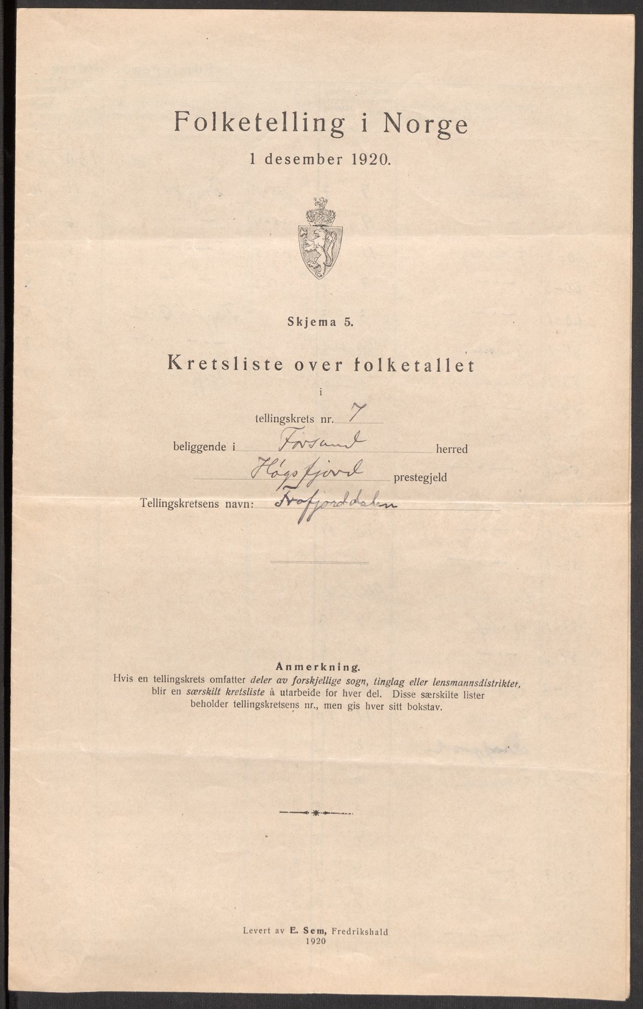 SAST, 1920 census for Forsand, 1920, p. 26