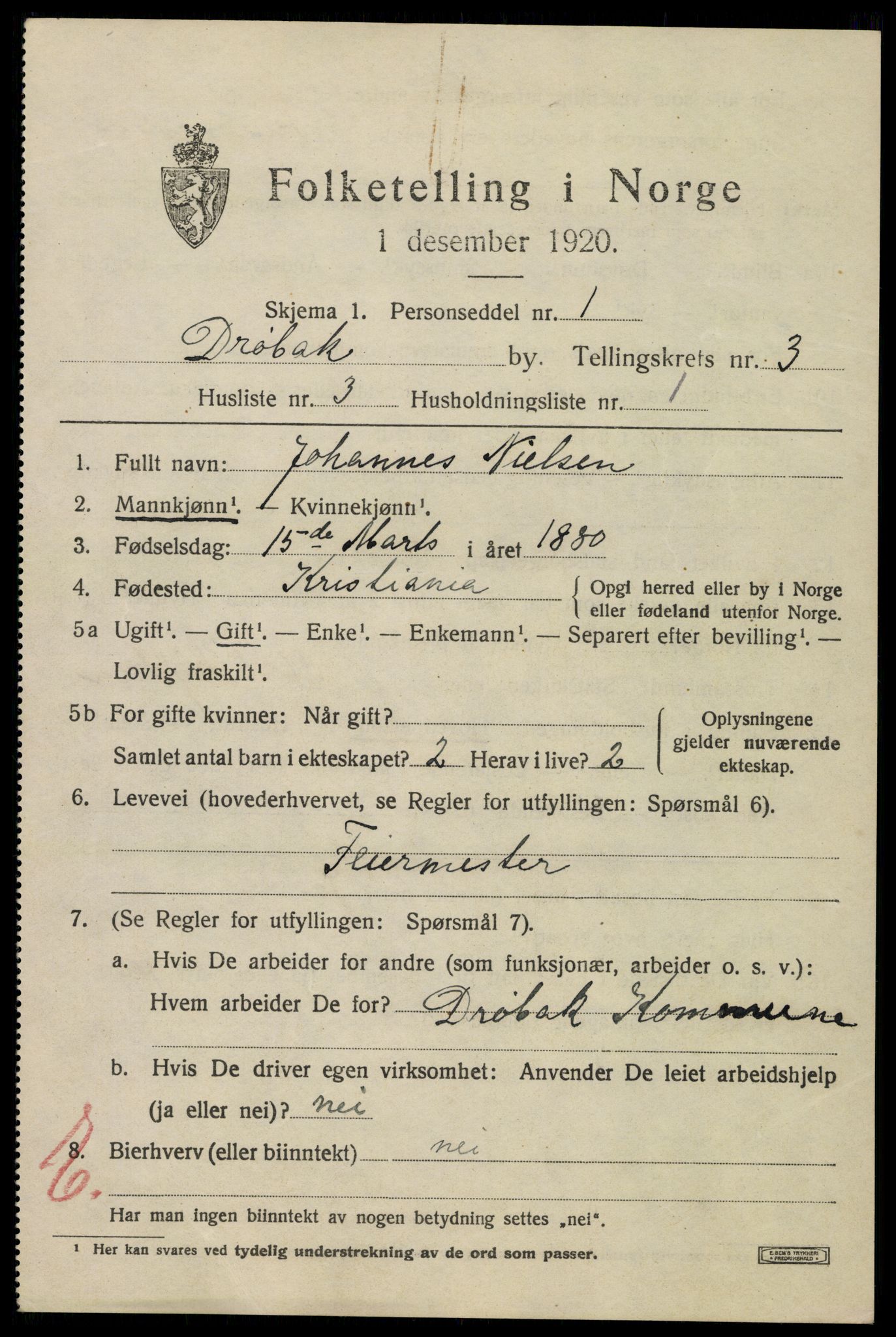 SAO, 1920 census for Drøbak, 1920, p. 3403