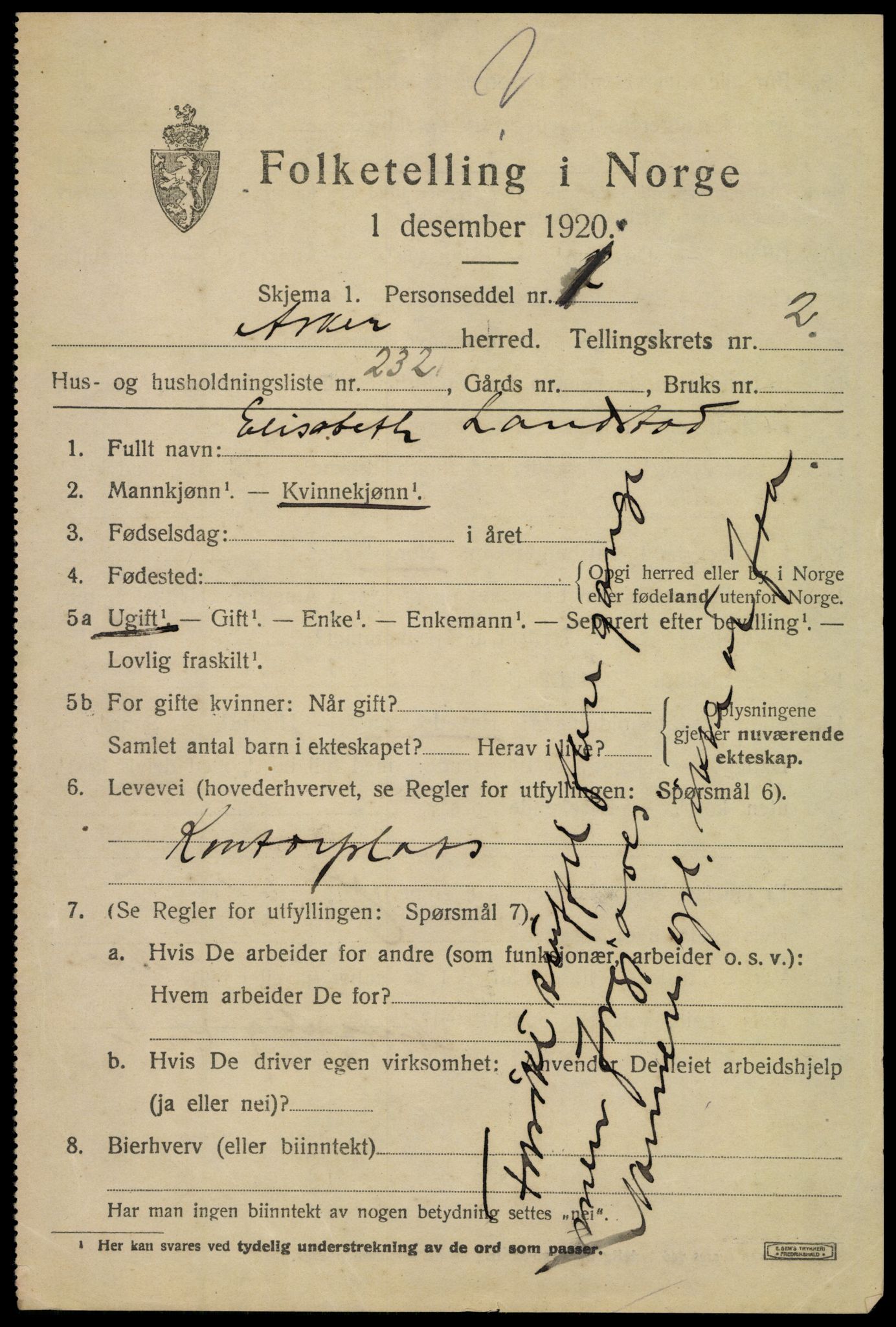 SAO, 1920 census for Asker, 1920, p. 8172