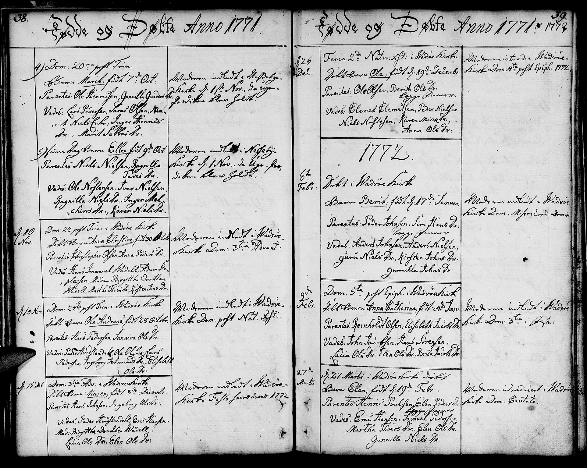 Vadsø sokneprestkontor, SATØ/S-1325/H/Ha/L0002kirke: Parish register (official) no. 2, 1764-1821, p. 38-39