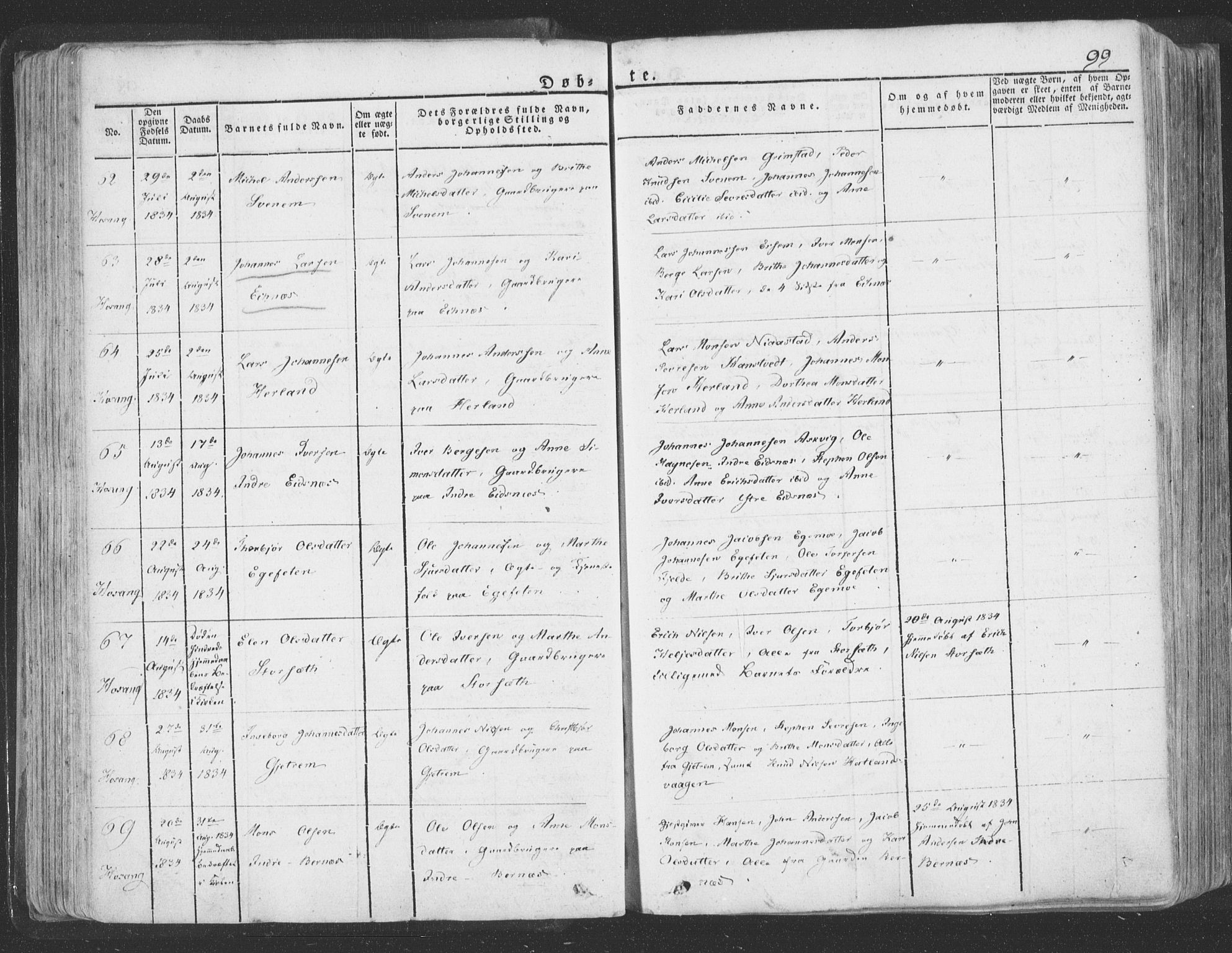 Hosanger sokneprestembete, AV/SAB-A-75801/H/Haa: Parish register (official) no. A 6, 1824-1835, p. 99