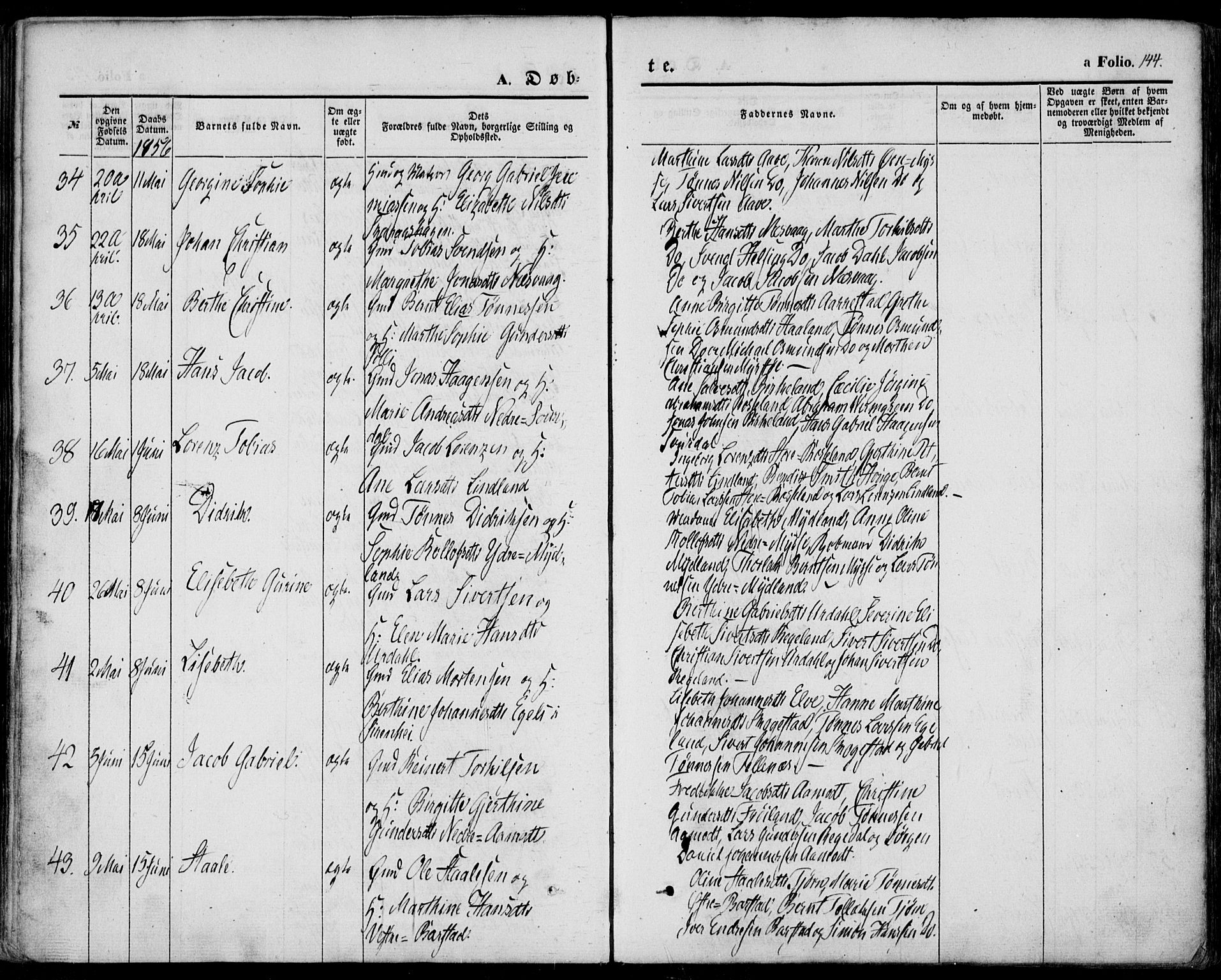 Sokndal sokneprestkontor, AV/SAST-A-101808: Parish register (official) no. A 8.1, 1842-1857, p. 144