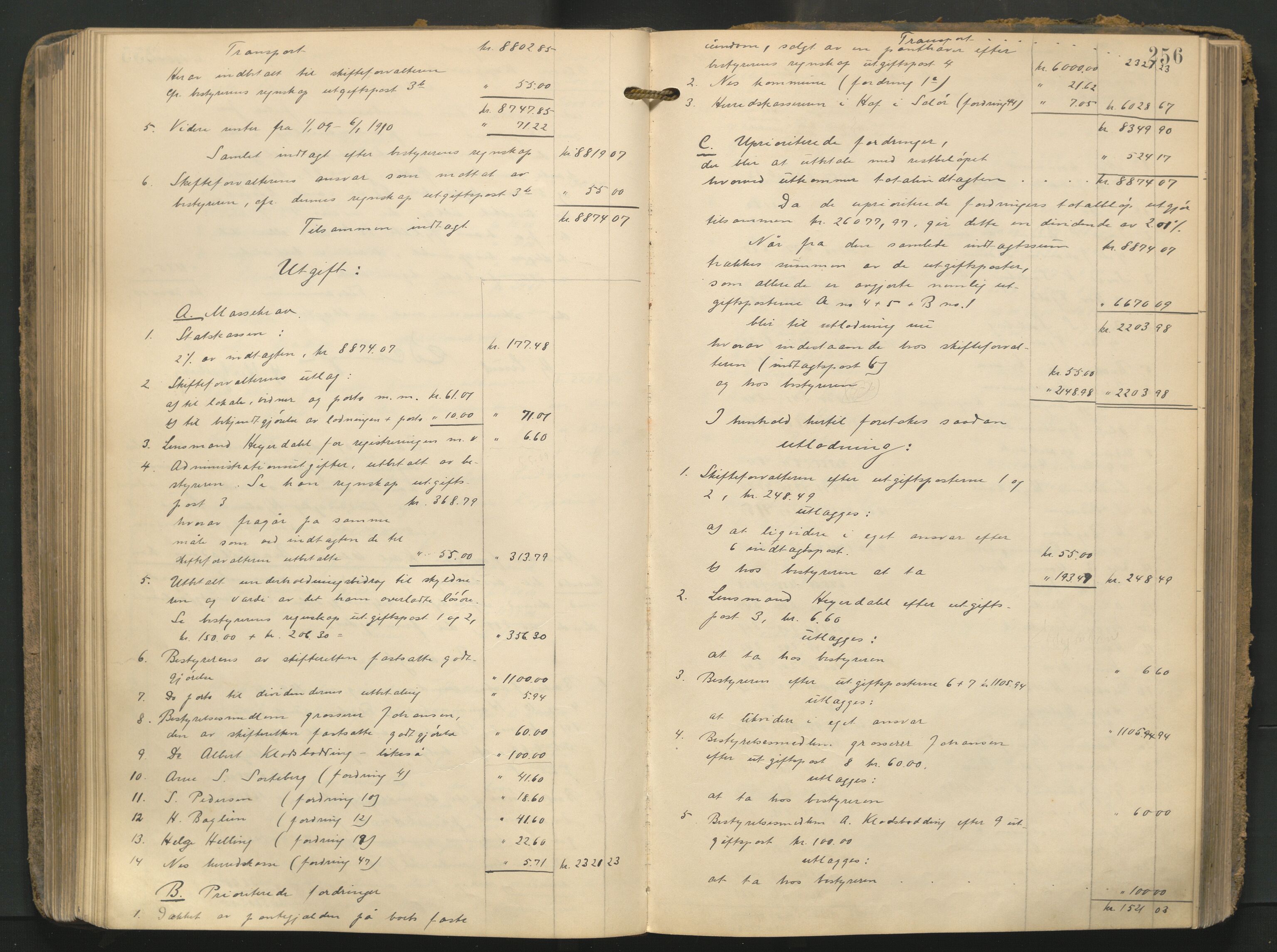 Nes tingrett, AV/SAO-A-10548/H/Hc/L0005: Utlodningsprotokoll "Z?", 1898-1916, p. 256