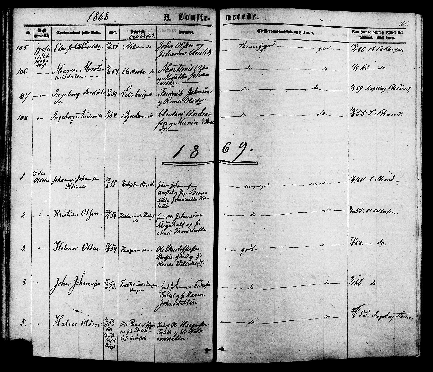 Ministerialprotokoller, klokkerbøker og fødselsregistre - Sør-Trøndelag, SAT/A-1456/630/L0495: Parish register (official) no. 630A08, 1868-1878, p. 164