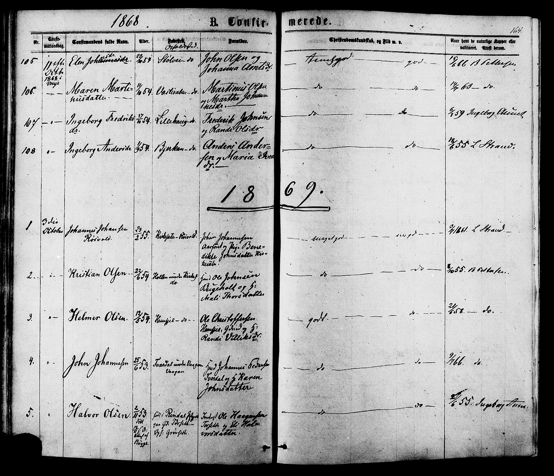 Ministerialprotokoller, klokkerbøker og fødselsregistre - Sør-Trøndelag, AV/SAT-A-1456/630/L0495: Parish register (official) no. 630A08, 1868-1878, p. 164