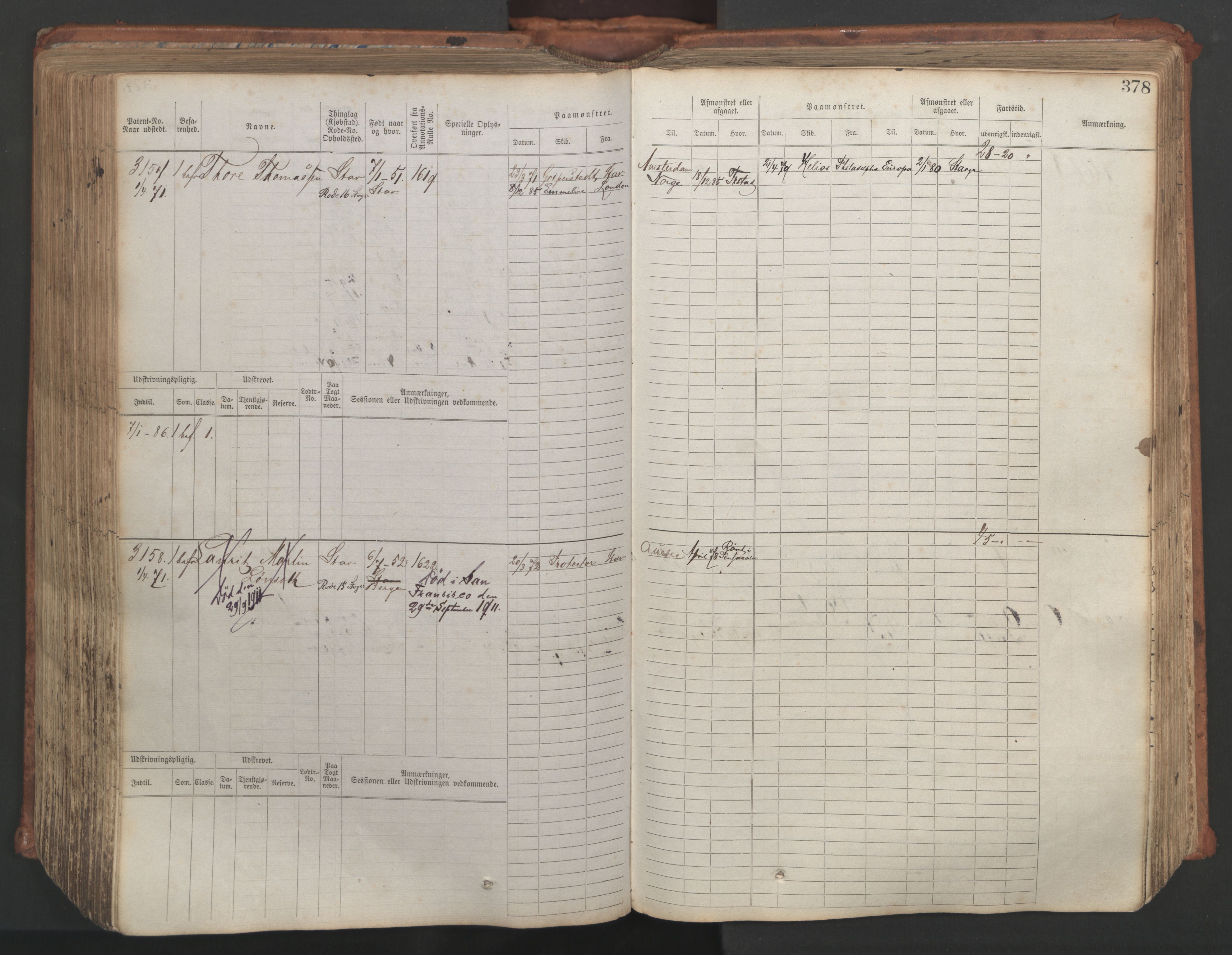 Stavanger sjømannskontor, AV/SAST-A-102006/F/Fb/Fbb/L0007: Sjøfartshovedrulle, patentnr. 2403-3604, 1869-1880, p. 423